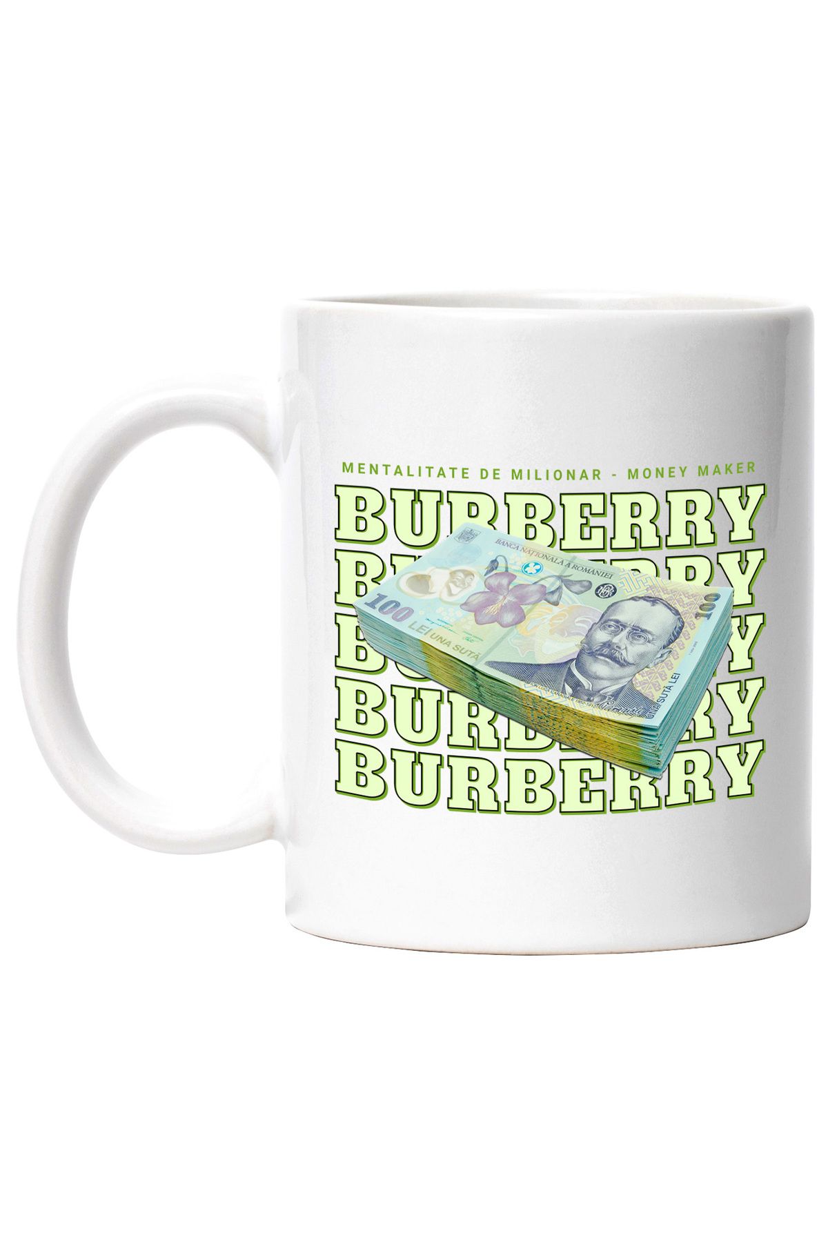 StoryGift Romania Cana __burberry_ - 100 Lei Romanesti, 330ml, Ceramic Cu Maner Alb, Cu Maner Alb Stg - One Size