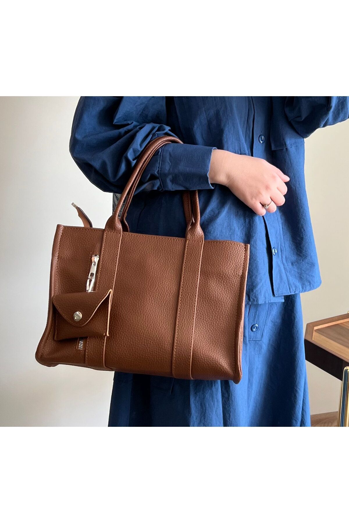 Butik Kadın Shopper Küçük Bozuk Para Cüzdanlı Çanta Kol Ve Omuz Çantası