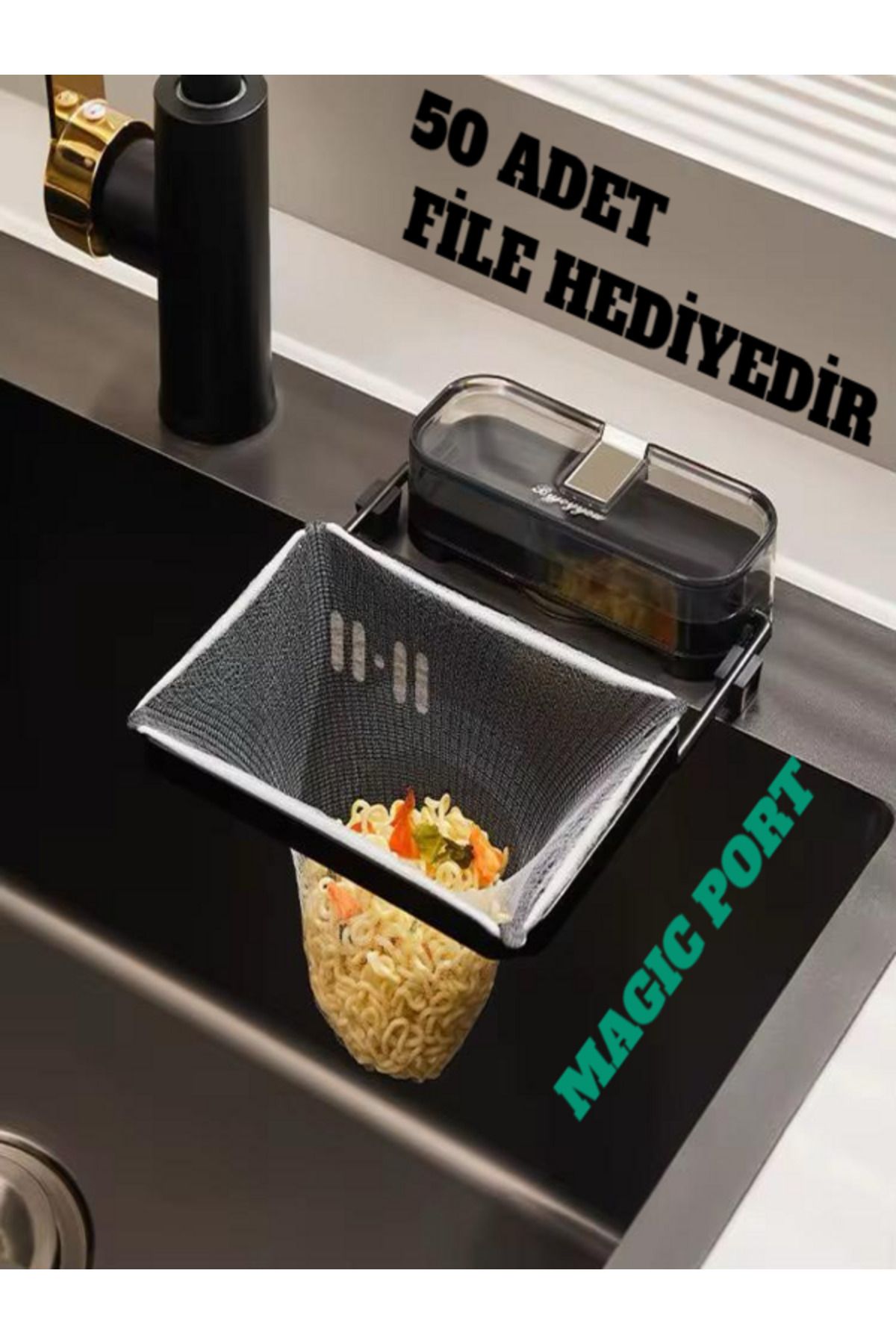 MAGIC PORT YENİ NESİL MODERN LAVABO SÜZGECİ VAKUMLU SİYAH NOT :: 50 Adet File Hediyeli