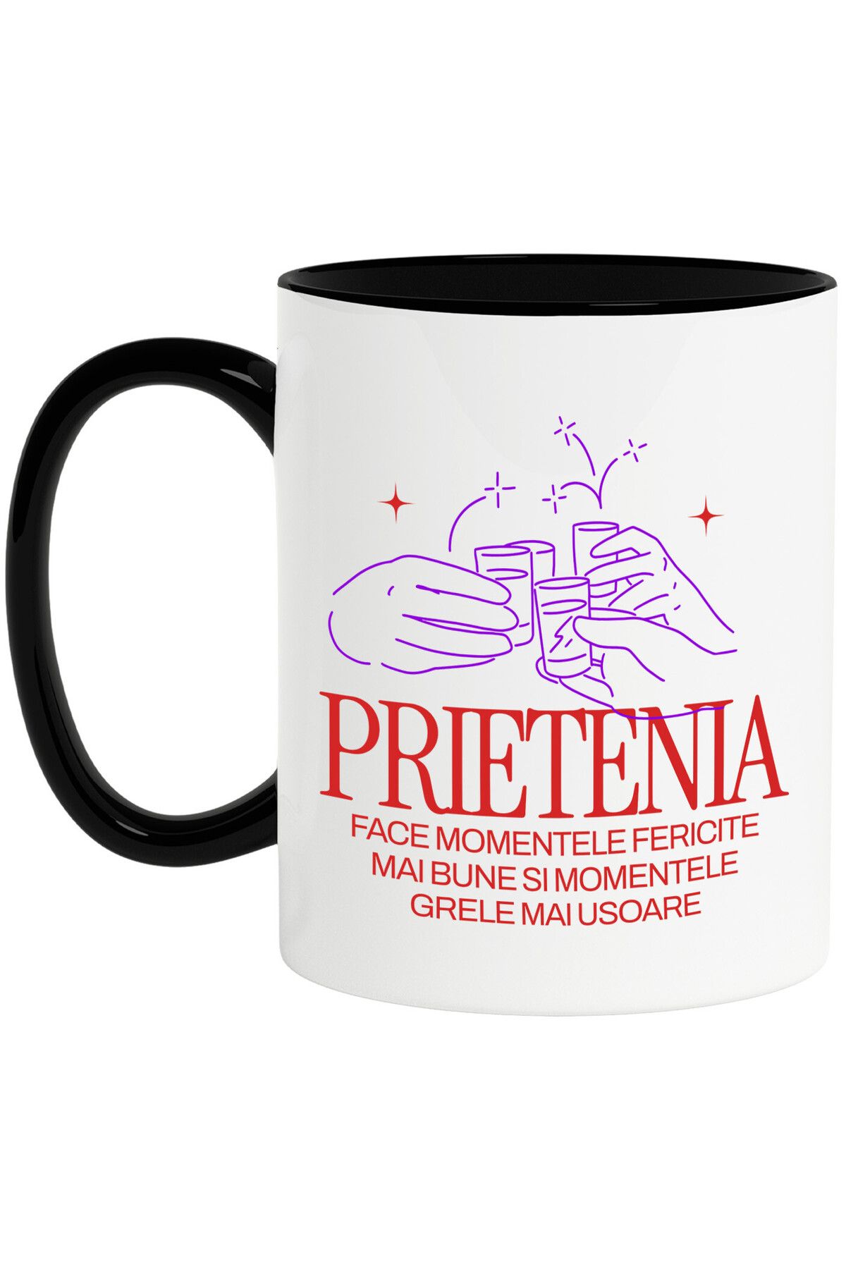 StoryGift Romania Cana Cu Pahare De Shot Alcool Distractie, Petrecere Text Prietenia Face Momentel, Cu Maner Negru Stg - One Size