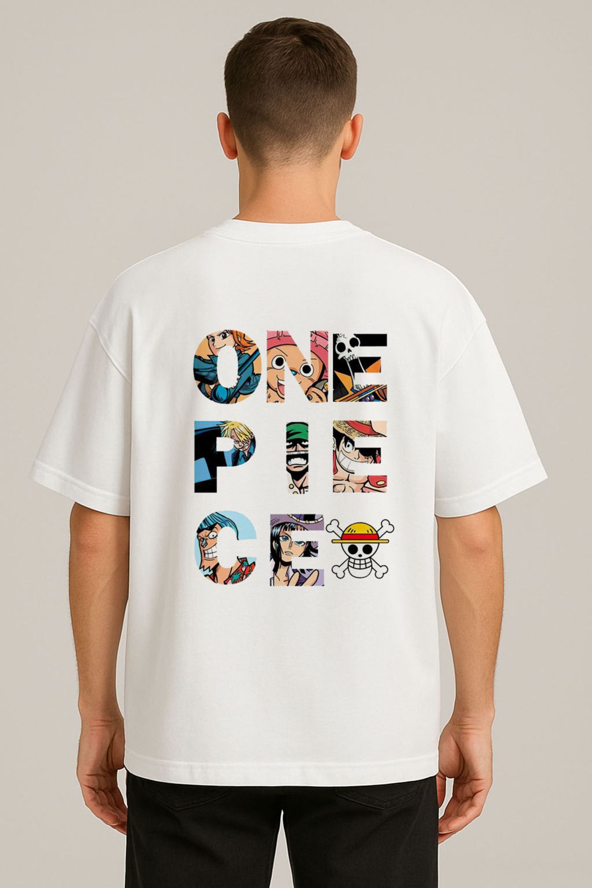 Darkia Anime One Piece Monkey D. Luffy Baskılı Bisiklet Yaka Oversize Beyaz Tişört T-shirt