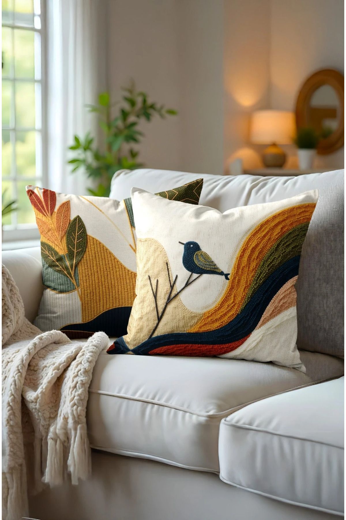 Home 2li Set Dijital Baskı Punch Kırlent Kılıfı 43x43cm - v10
