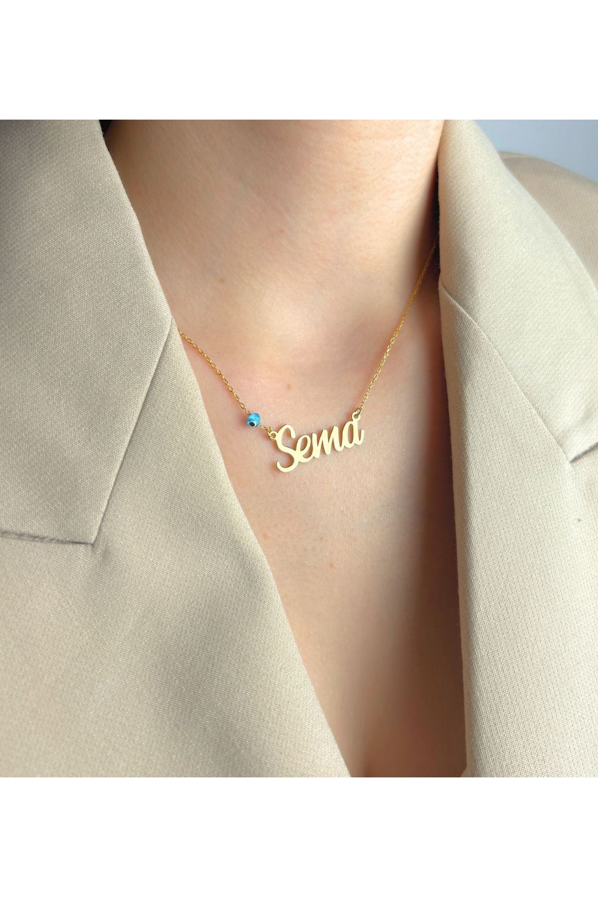 Şimal Silver 925 Ayar Gümüş Nazar Boncuklu Kişiye Özel İsimli Kolye