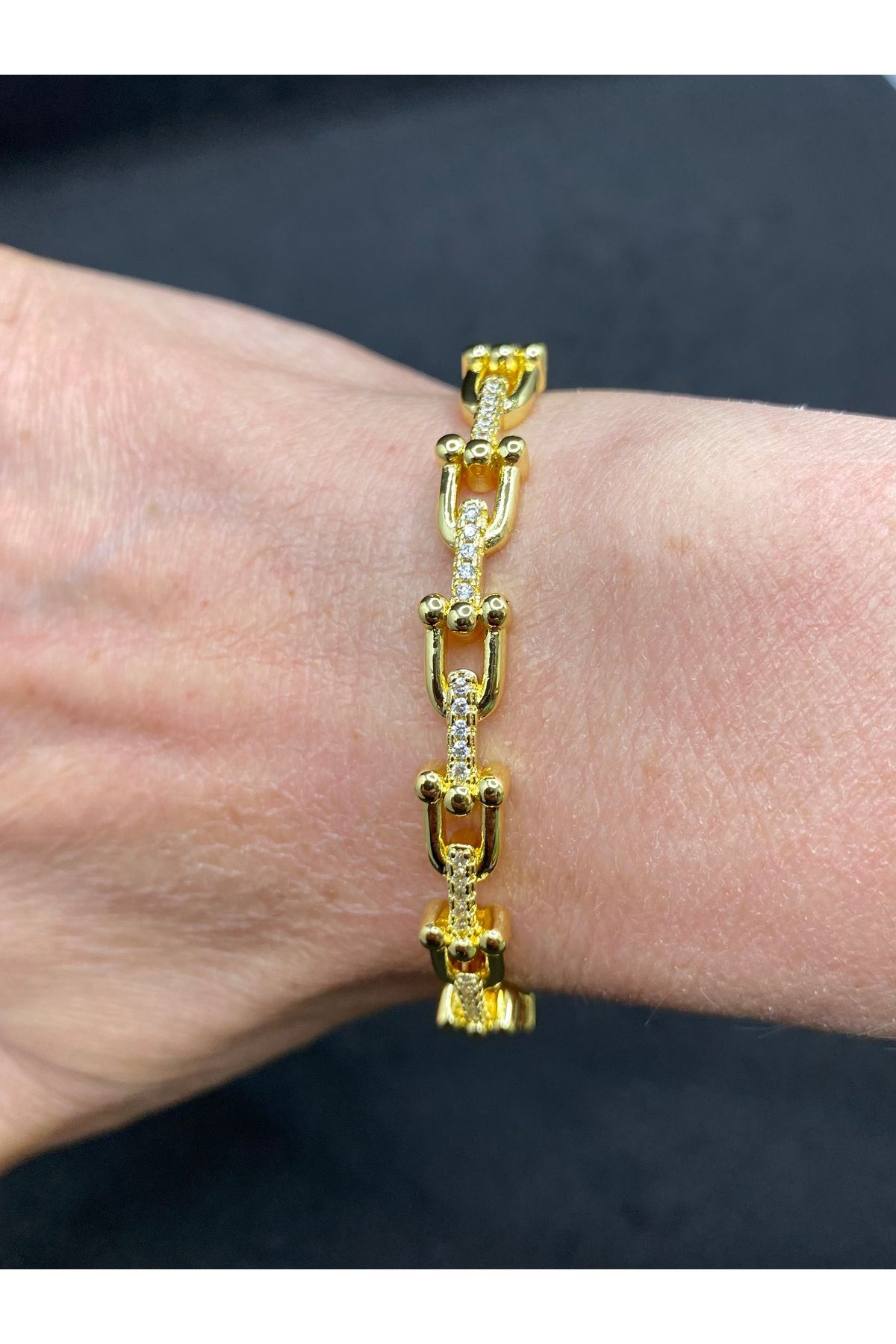 Jiji Jewelery Tiff Co Model Zirkon Taşlı Paslanmaz Çelik Kelepçe Bileklik 17 cm