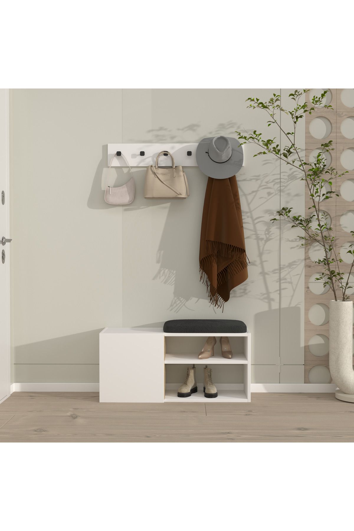klubeconcept Modern Giriş ve Antre Portmanto Seti Askılık Oturaklı Ayakkabılık