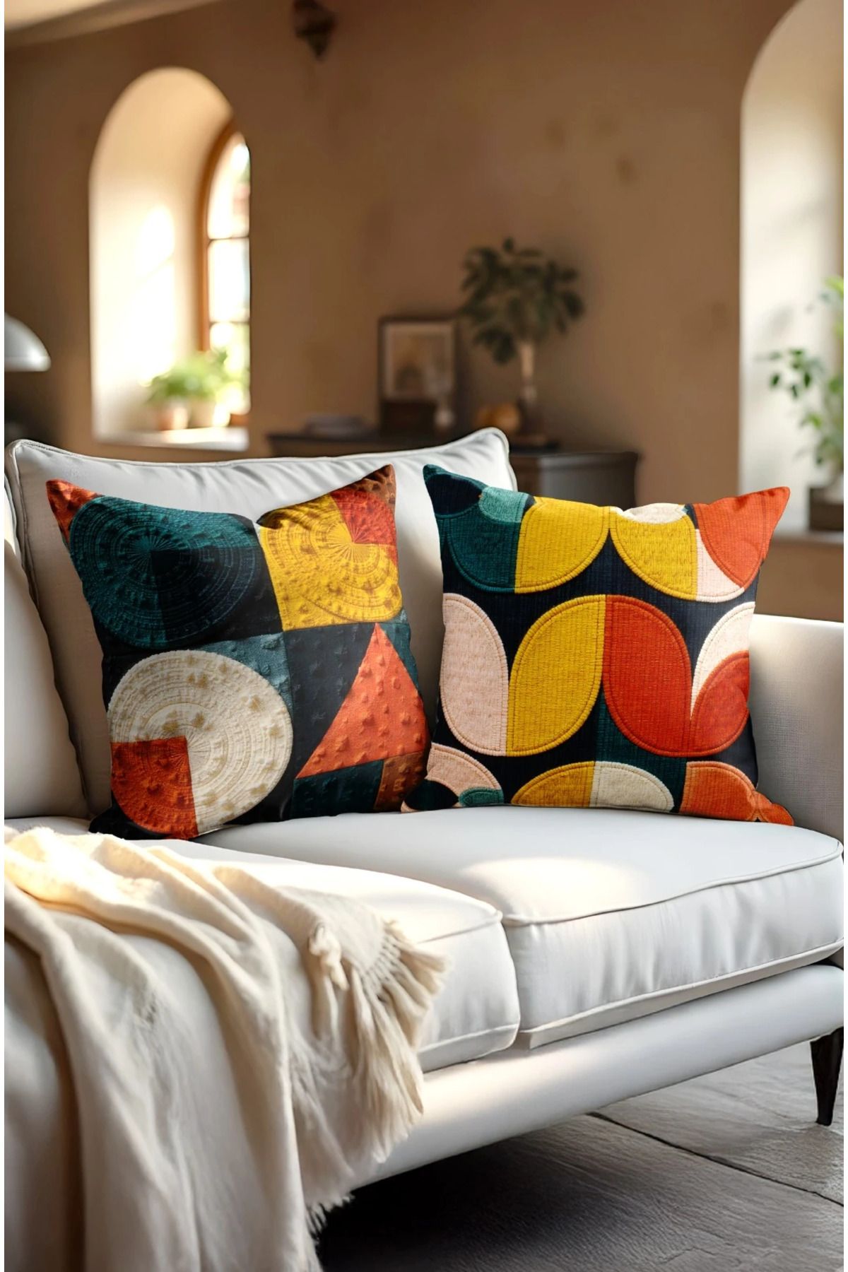 Home 2li Set Dijital Baskı Punch Kırlent Kılıfı 43x43cm - v17