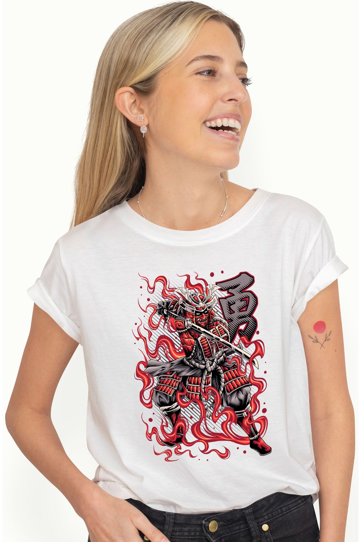 StoryGift Romania Tricou Femei Cu Samurai, Monstru, Omi, Demon, Katana, Armura, Flacari, Multicolo Wht_l Femeie - XS