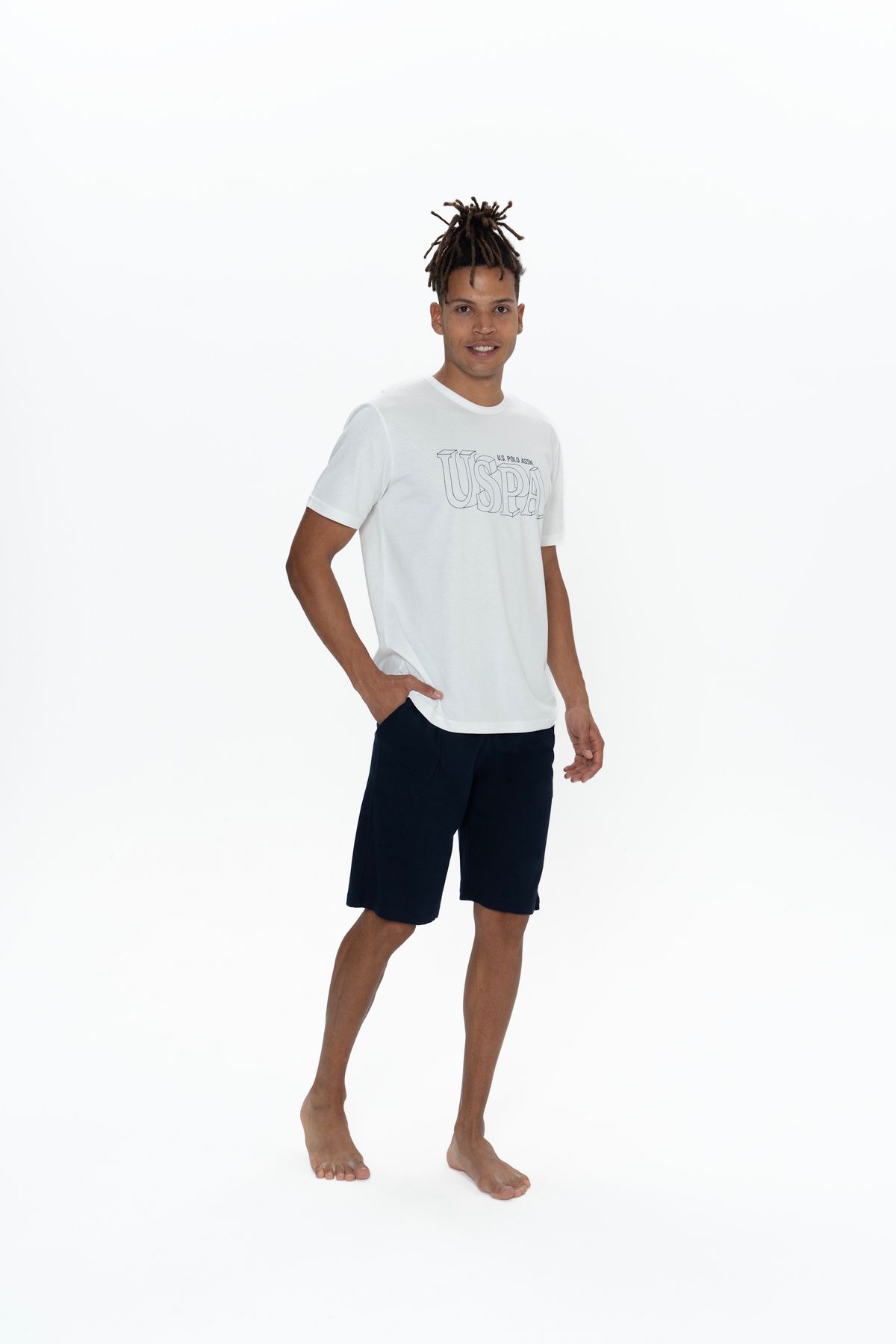 Tülaye U.S. Polo Assn. Erkek Ekru 3'Lü %100 Pamuk Pijama Set Takım - TLAYE18G90C3Y