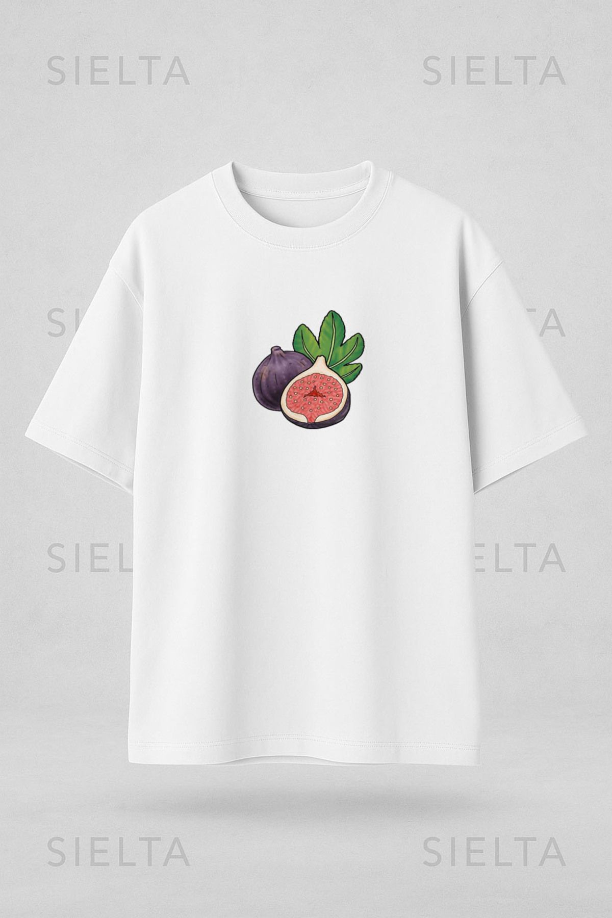 sielta İncir Baskılı Bisiklet Yaka Oversize Beyaz Tişört T-shirt