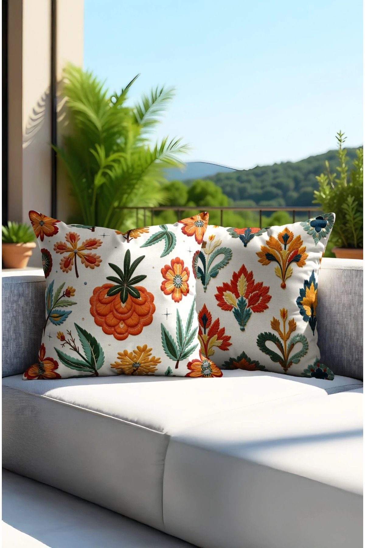 Home 2li Set Dijital Baskı Punch Kırlent Kılıfı 43x43cm - v38