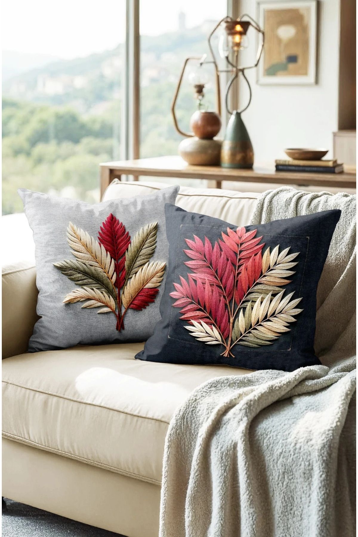 Home 2li Set Dijital Baskı Punch Kırlent Kılıfı 43x43cm - v29