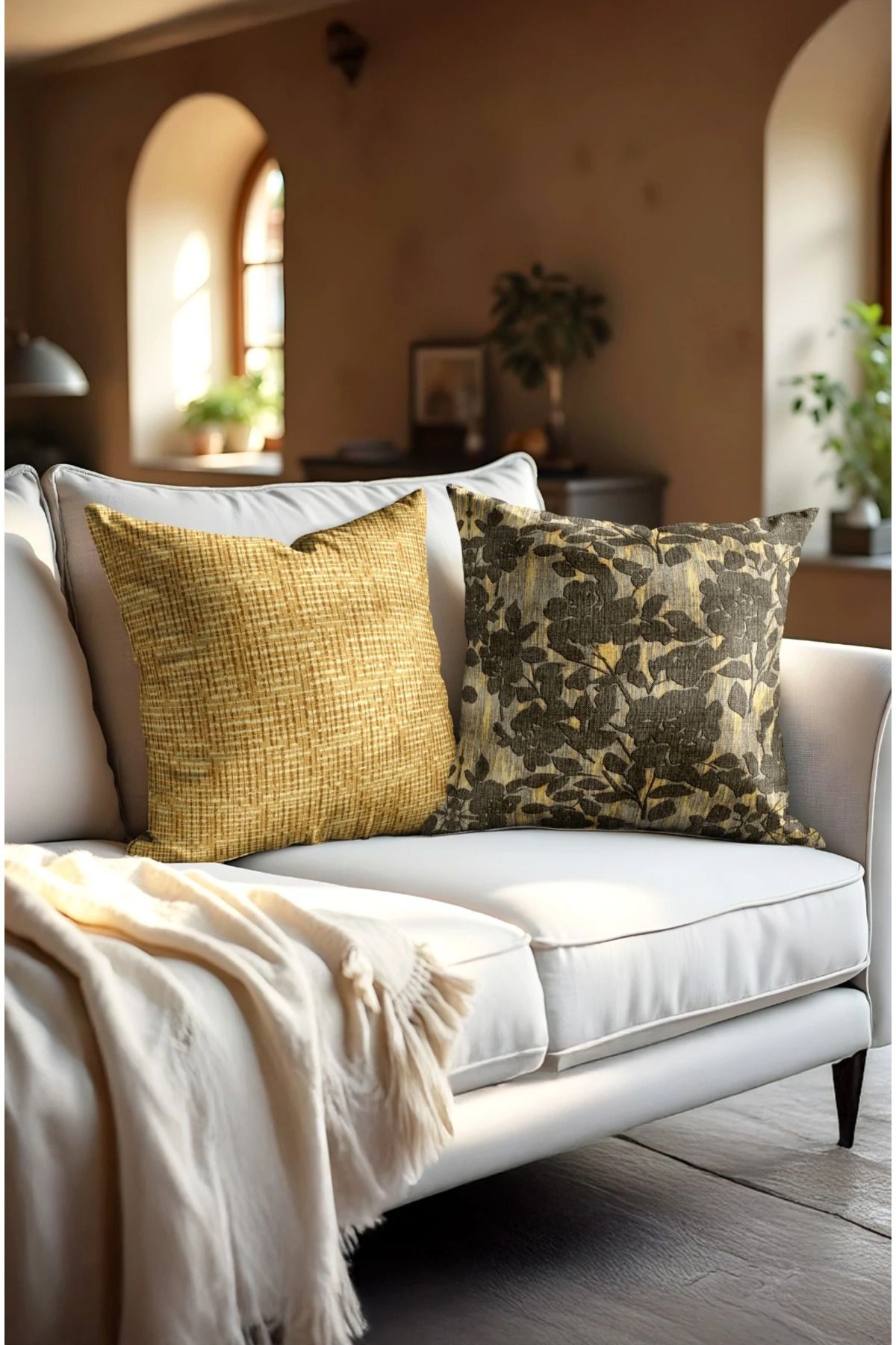 Home 2li Set Dijital Baskı Punch Kırlent Kılıfı 43x43cm - v21