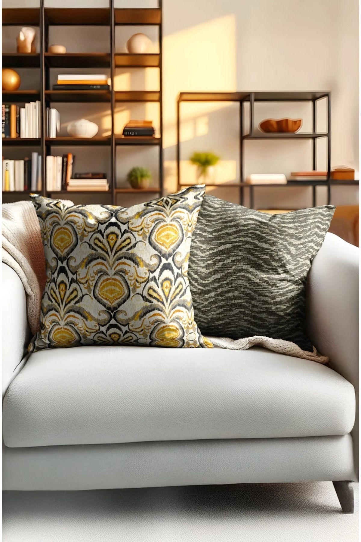 Home 2li Set Dijital Baskı Punch Kırlent Kılıfı 43x43cm - v22