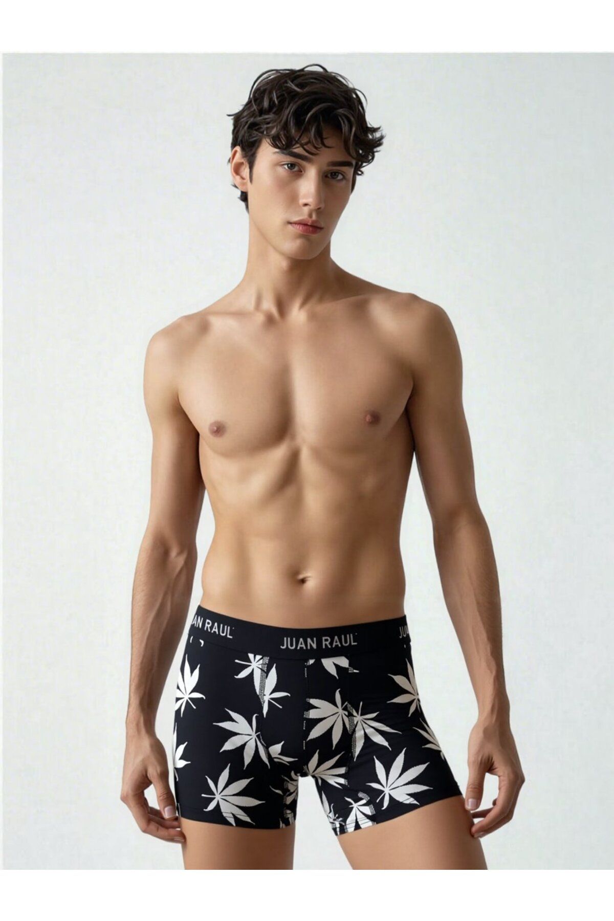 CANMODA Siyah Beyaz Yaprak Desenli Erkek Boxer - DB236