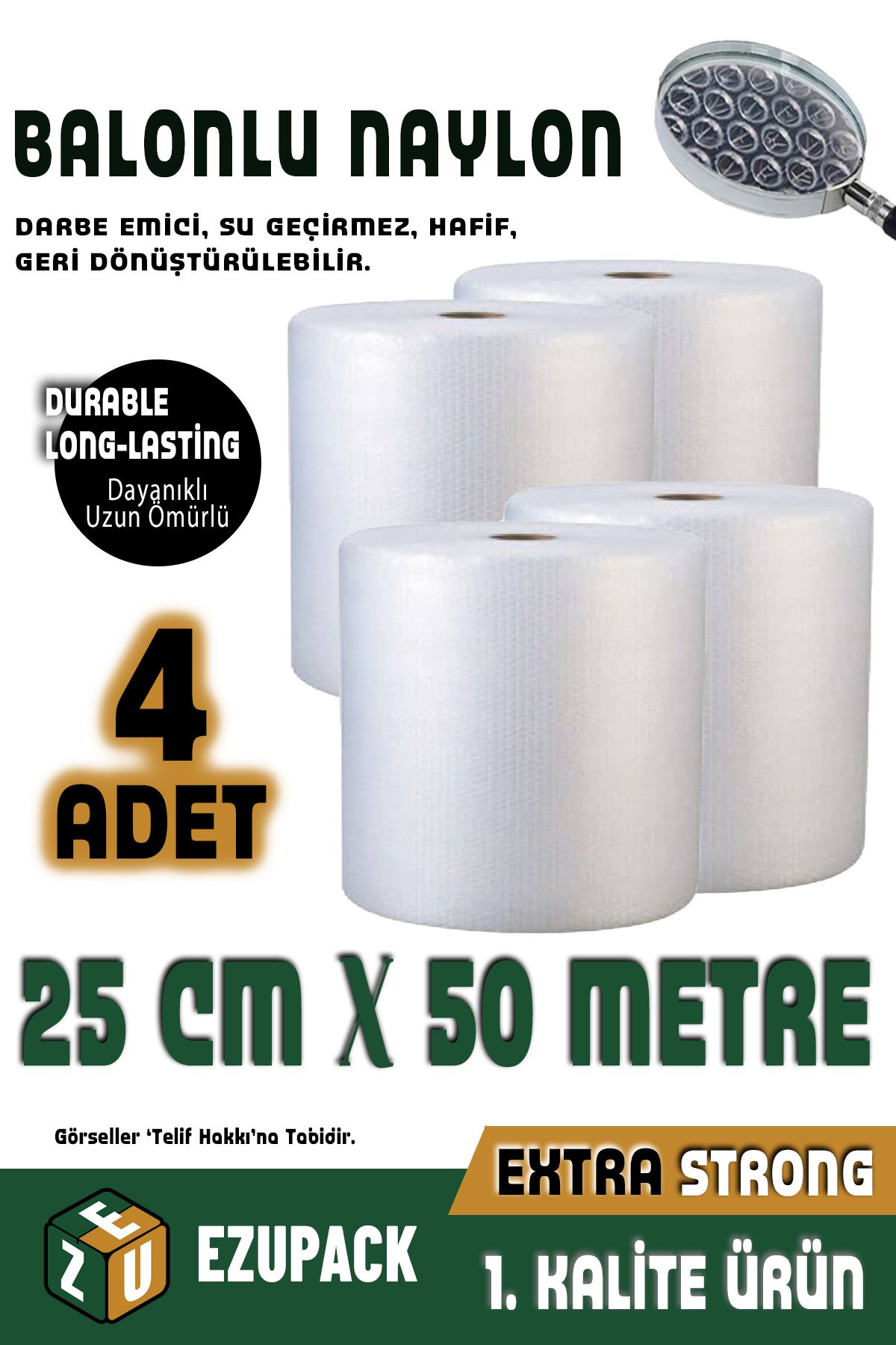 ASTOR AMBALAJ Balonlu Naylon Patpat 25cmx50mt 4 Adet 1 .sınıf Balonlu Poşet Patpat Havalı Naylon Pat Pat Ambalaj