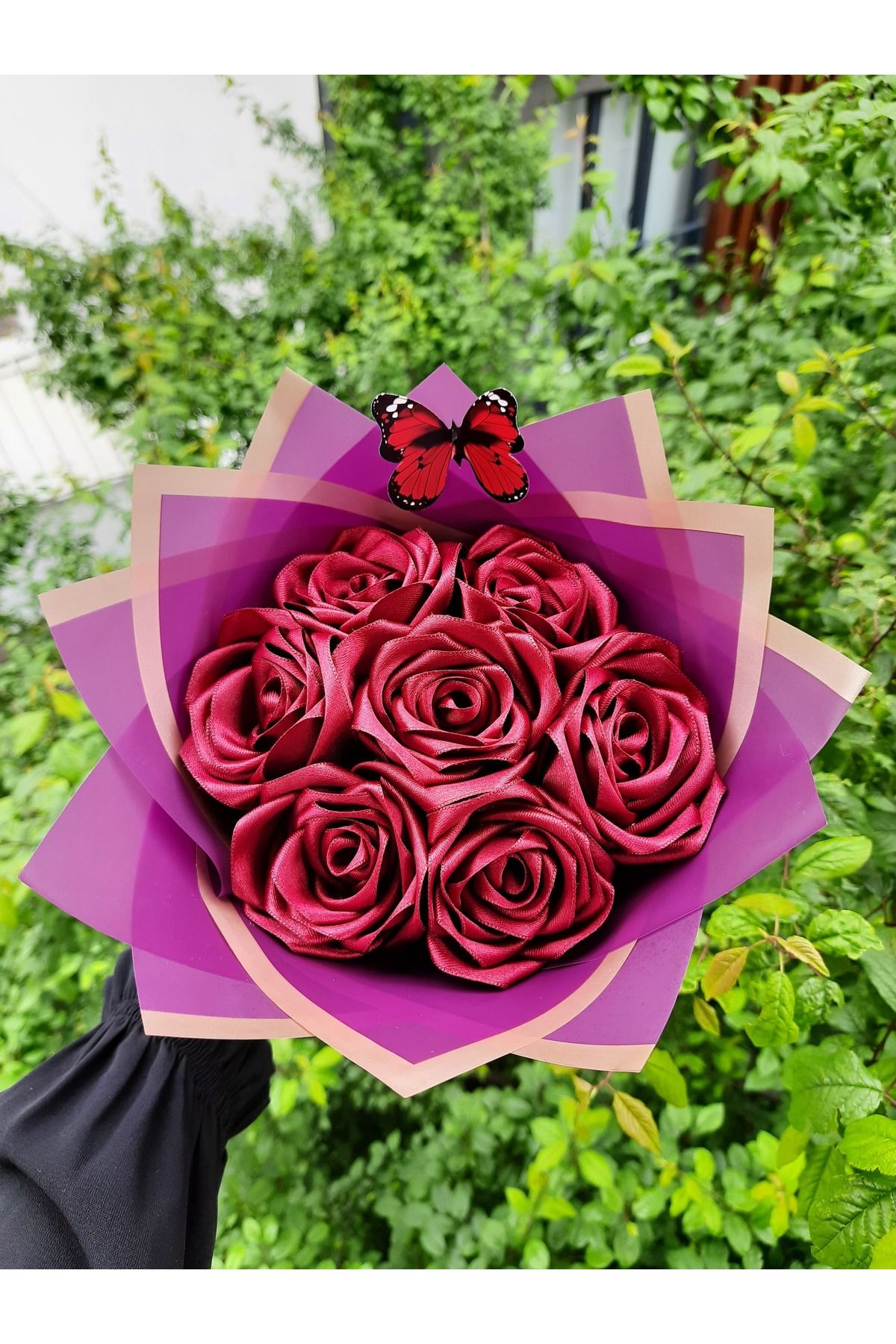 BUKET DÜNYASI 7 Li Solmayan Gül Buketi Bordo