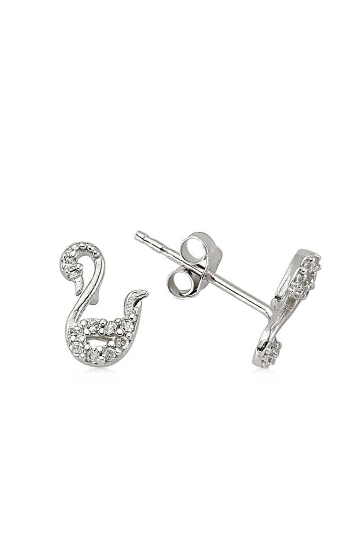 BAZAARİO 925 Ayar Gümüş Kuğu Çivili Küpe