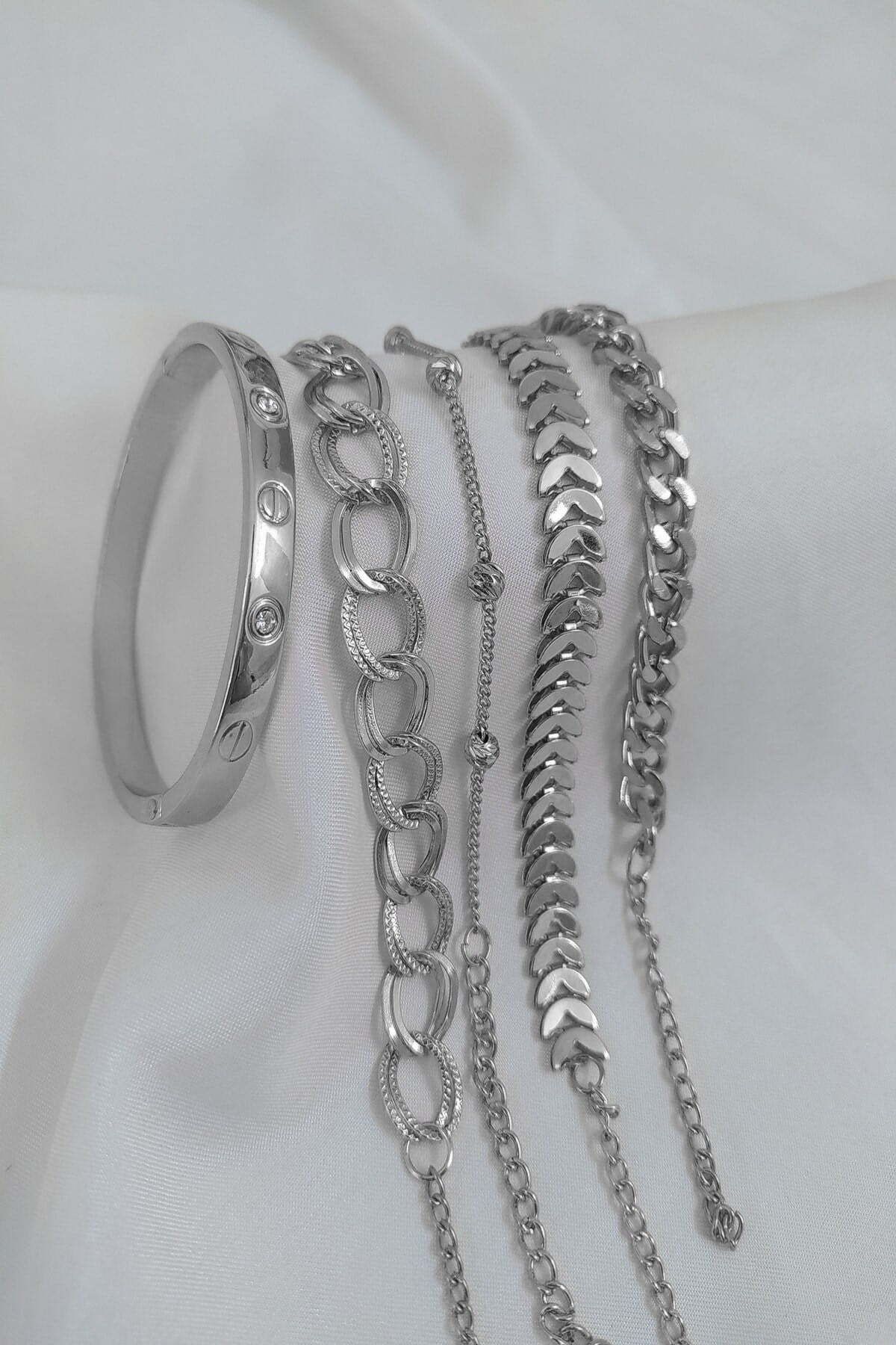 Butik Silver Kadın Lüks Trend Kombin Bileklik