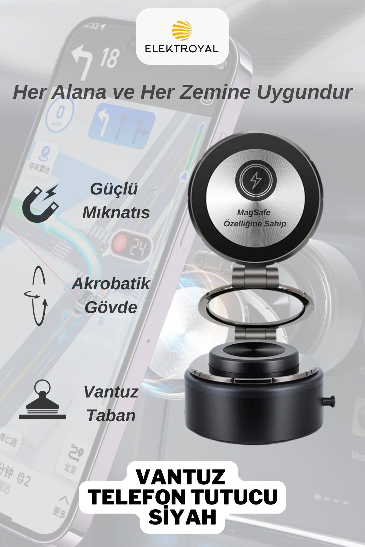 howear MagSafe Özellikli Güçlü Mıknatıslı Vantuz Telefon Tutucu Ev Araç Her Zemine Uygun Telefon Tutucu