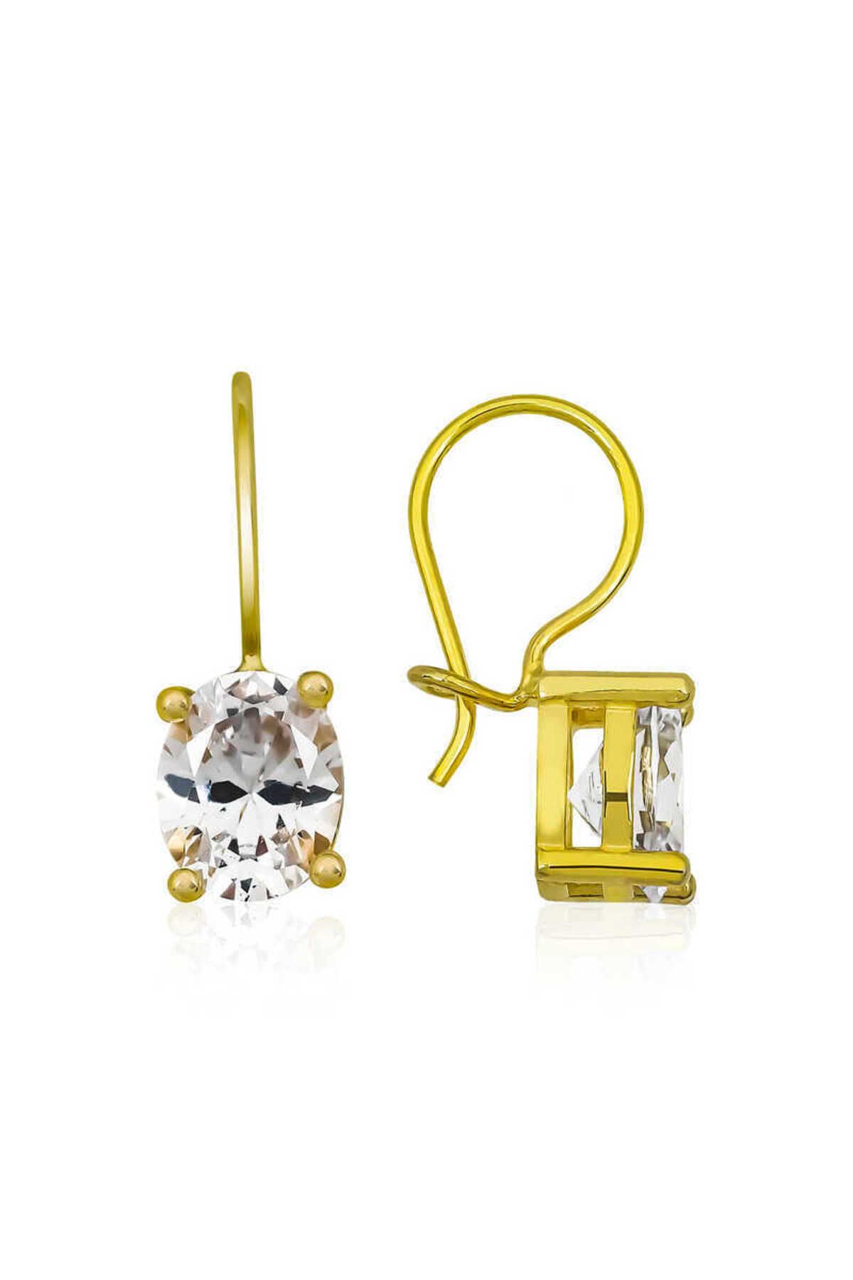 Pİ GLOBAL 925 Ayar Gümüş Gold Sallantılı Oval Damla Küpe