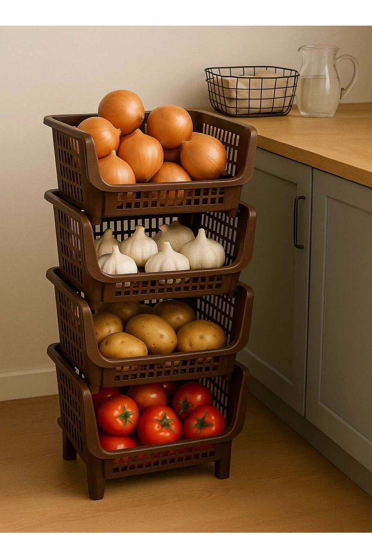 سلة تخزين وتنظيم المطبخ من 4 طبقات متعددة الألوان