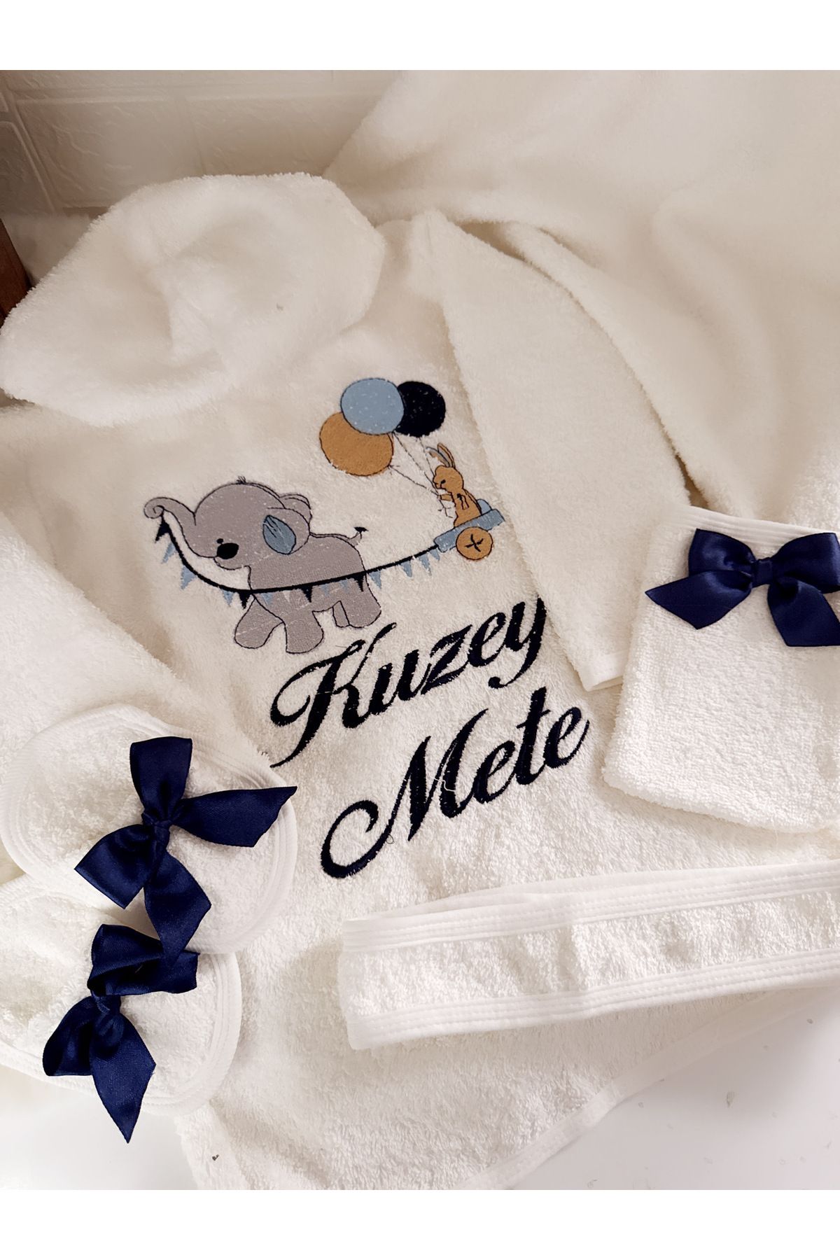 Ela baby Nakış işleme bebek bornoz takımı