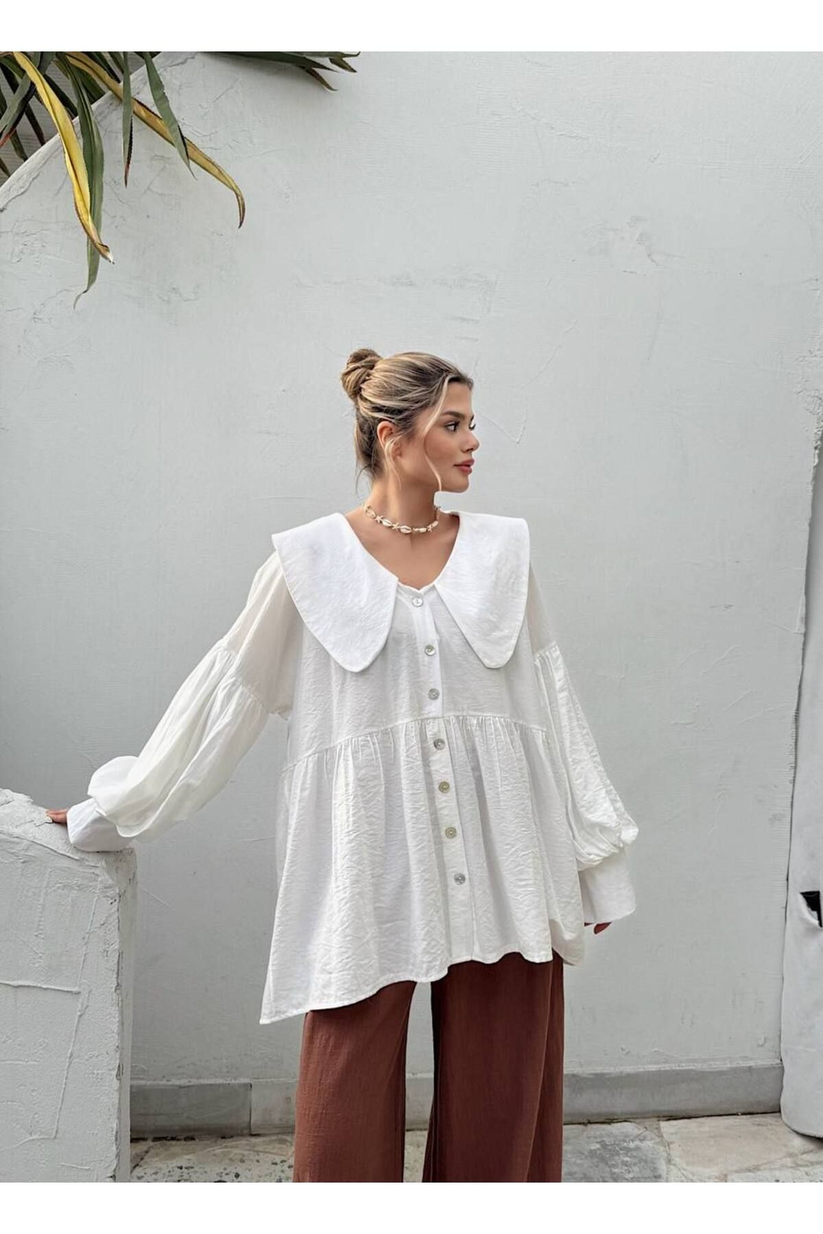 Lady Pixie Kadın Bebe Yaka Vintage Gömlek