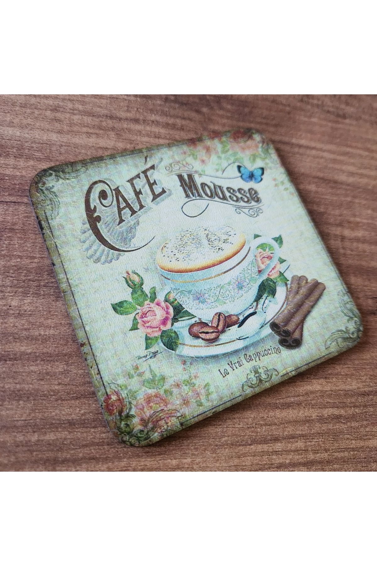 fırsatlar diyarı Coffee Time Retro Vintage Çay Kahve Ahşap Bardak Altlığı Seti 6 Adet