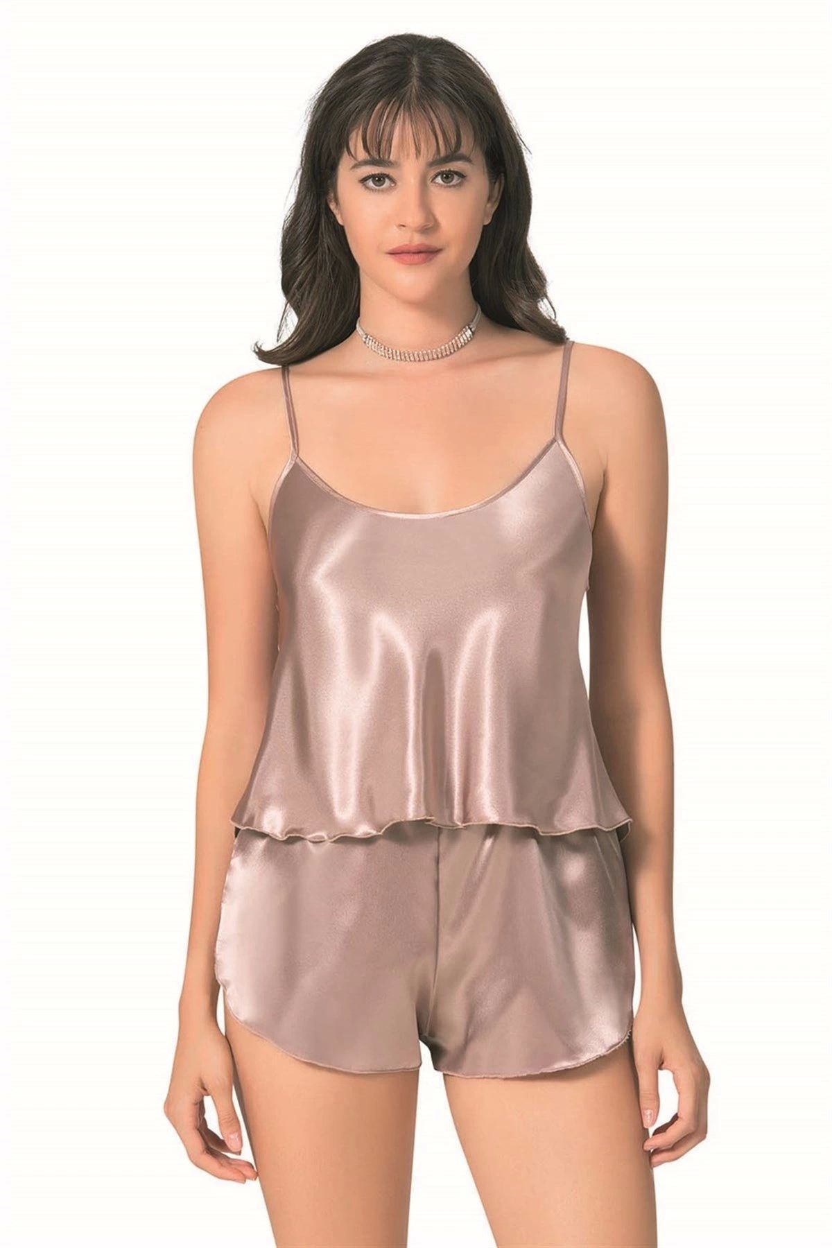 GiyimCity Vizon Saten Babydoll Şort Takımı