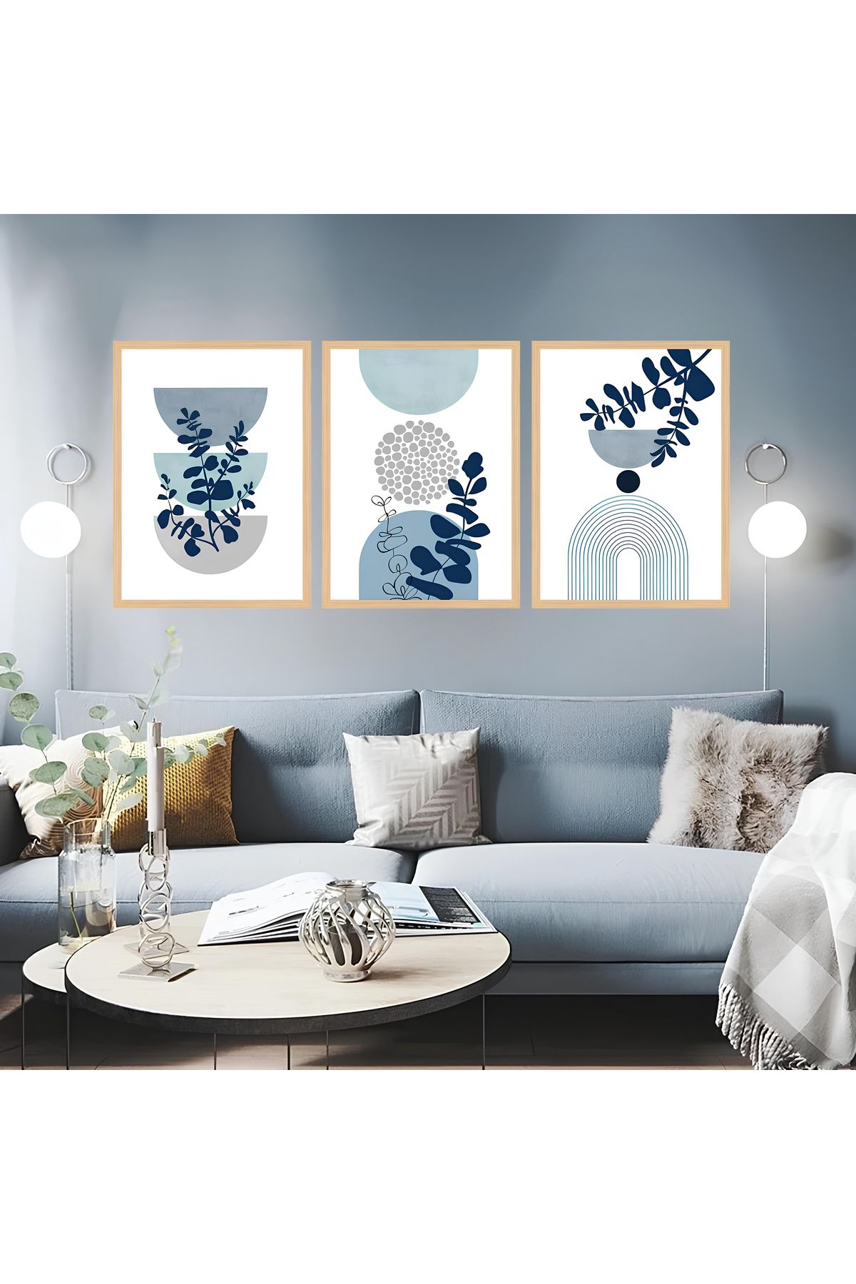 Tuba Decor 3 Parça Ahşap Çerçeve Görünümlü bohem MDF Tablo Seti