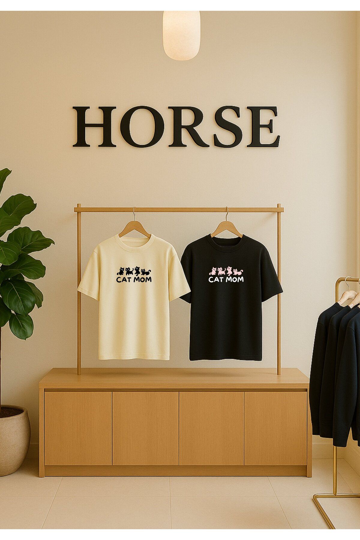 Horse LİKRALI %100 PAMUK KADIN BİSİKLET YAKA OVERSİZE BASKILI T-SHİRT