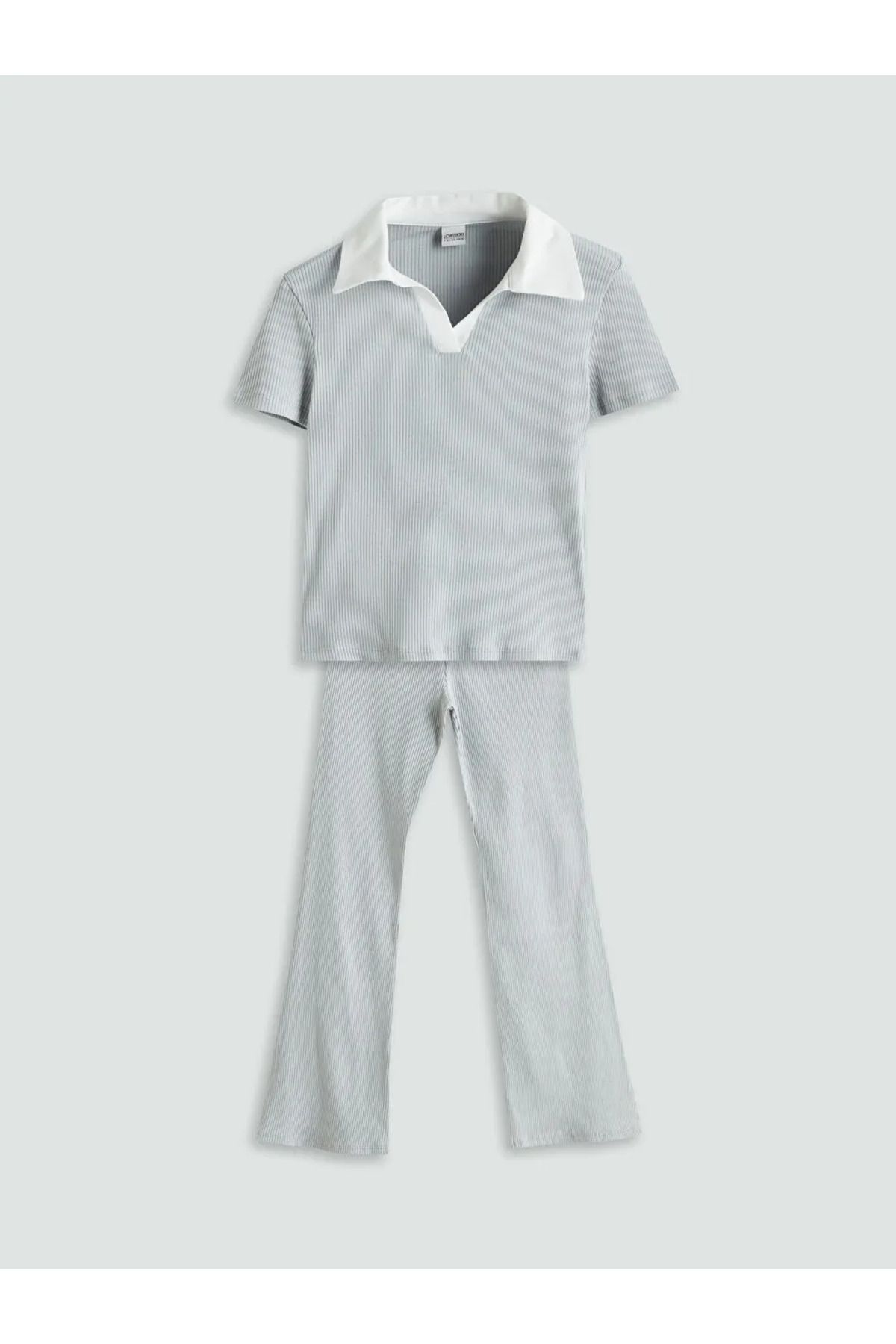 LC Waikiki-Lcw Kids Gray Polo Collar Girls T-Shirt and Leggings 1