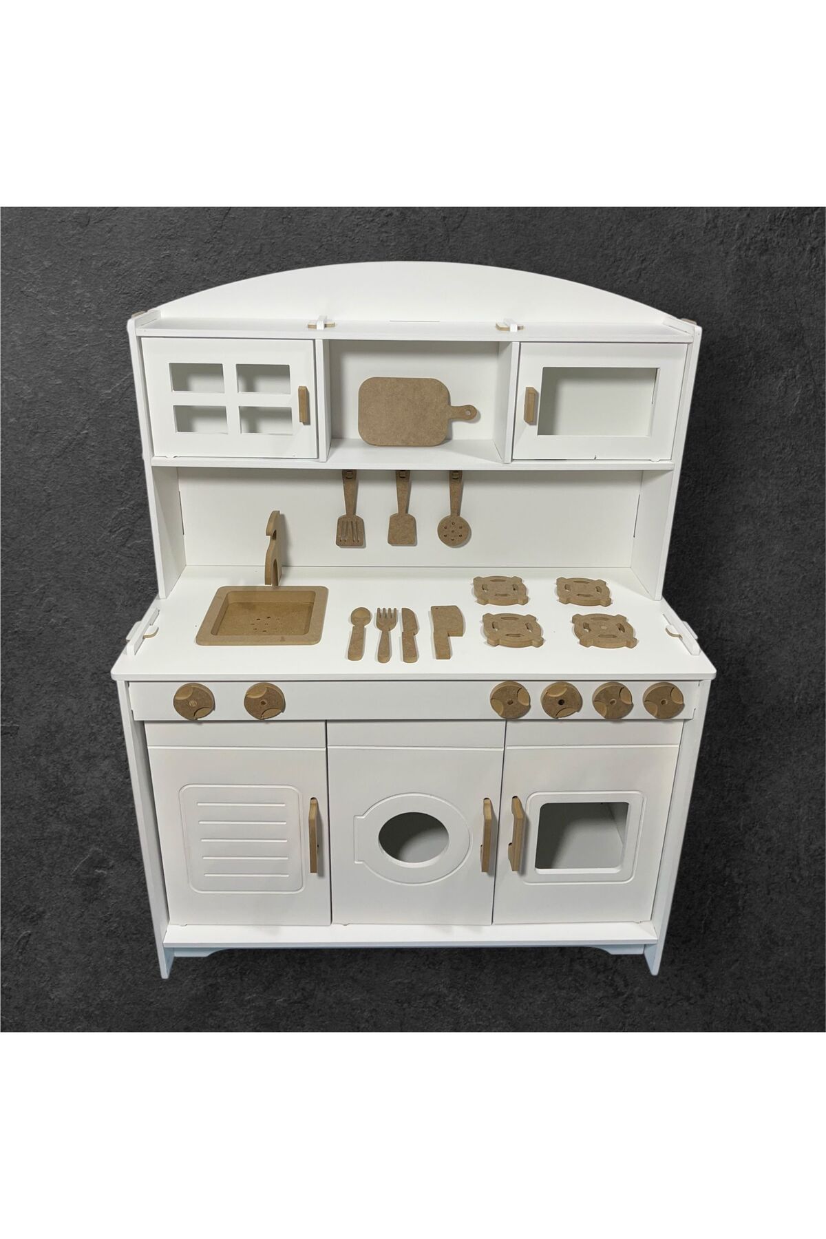Home Model Oyuncak store beyaz boyalı ahşap mutfak seti 11 adet servis seti hediyeli