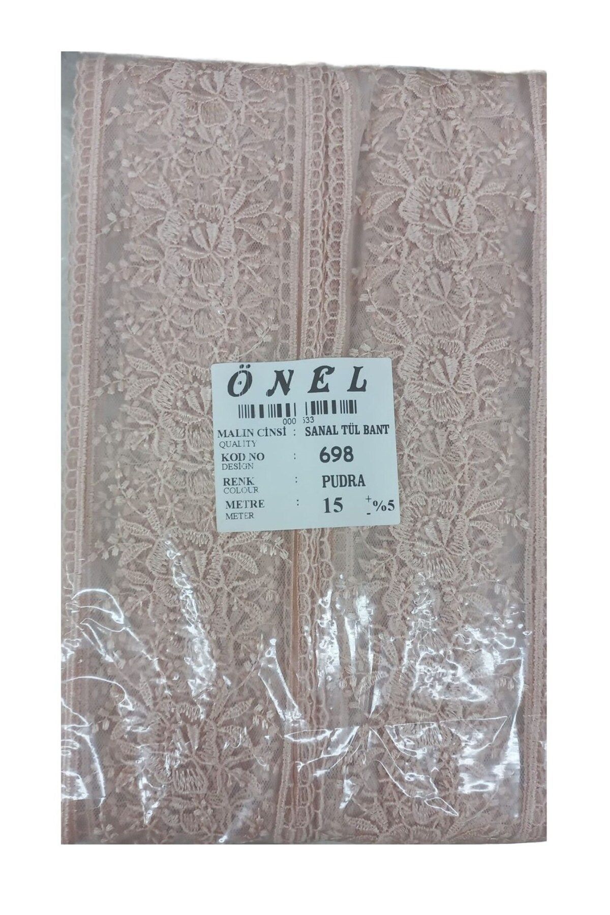 Modafiks Dantel Polyester Sanal Tül Bant Pudra 15 Metre En 6 cm ON-698-PU