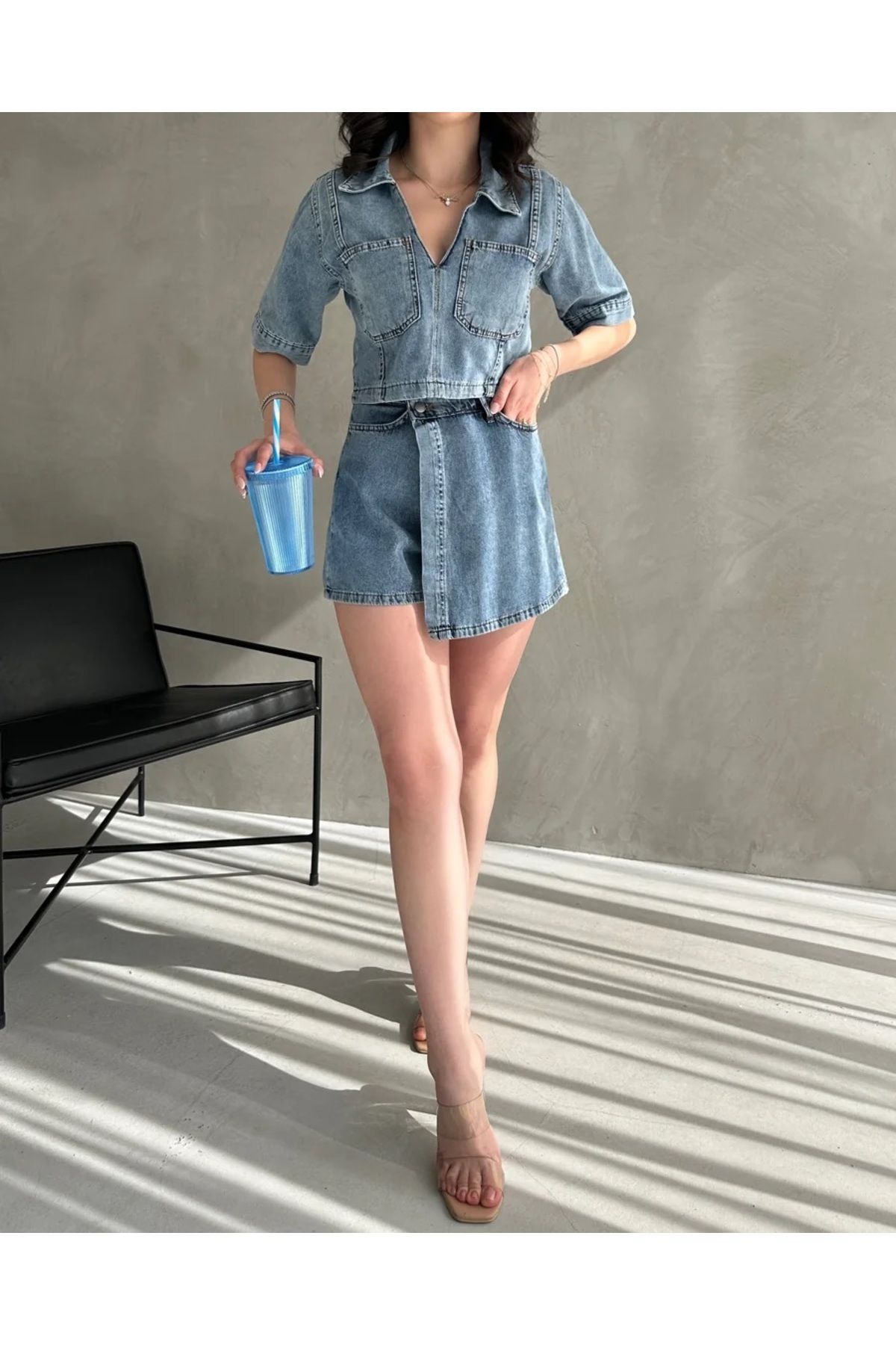 SOPHİA STAR Kadın Denim Bluz Ve Etek 2'Li Takım