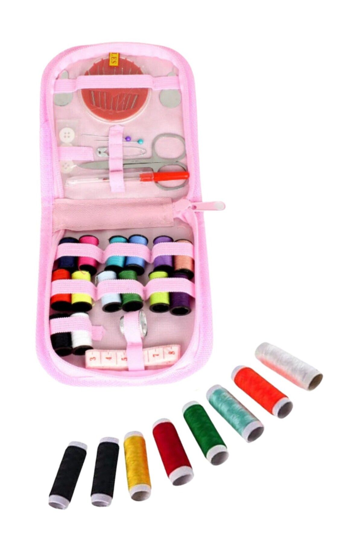 Modafiks İplik Set Fermuarlı Plastik Dikiş Seti Pembe