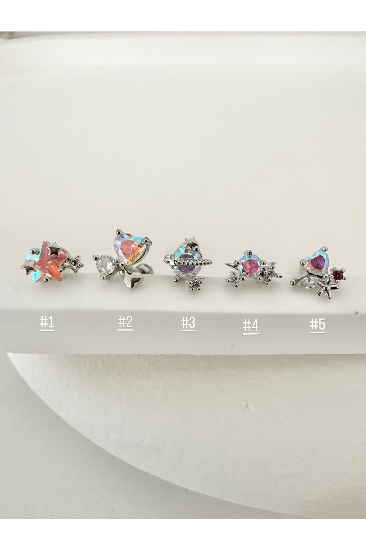 My Bellas Jewels Cerrahi Çelik Renk Geçişli Zirkon Taşlı Piercing Küpe, Helix, Tragus, Flat, Lobe Uyumlu (1 Adet)