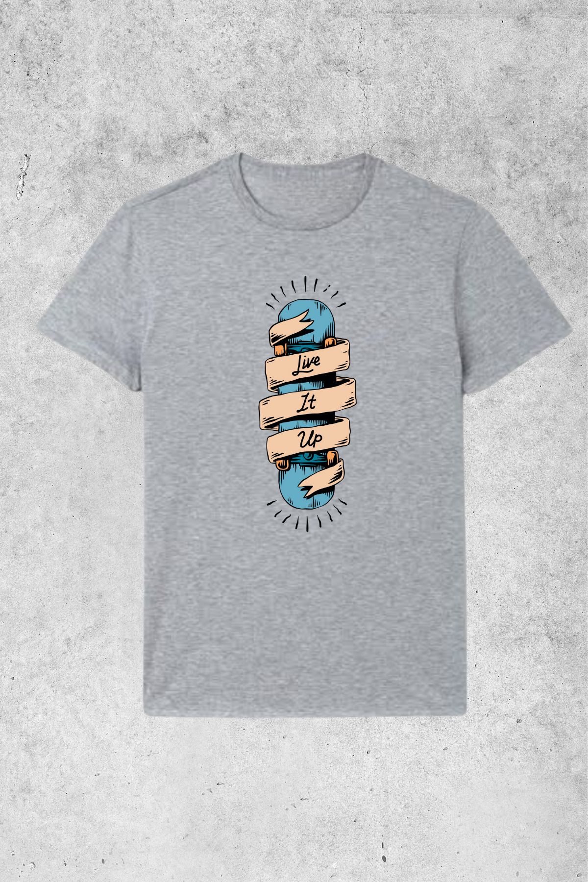 MOLICO Basic Unisex sıfır yaka kısa kolllu LIVE IT UP BASKILI tshirt