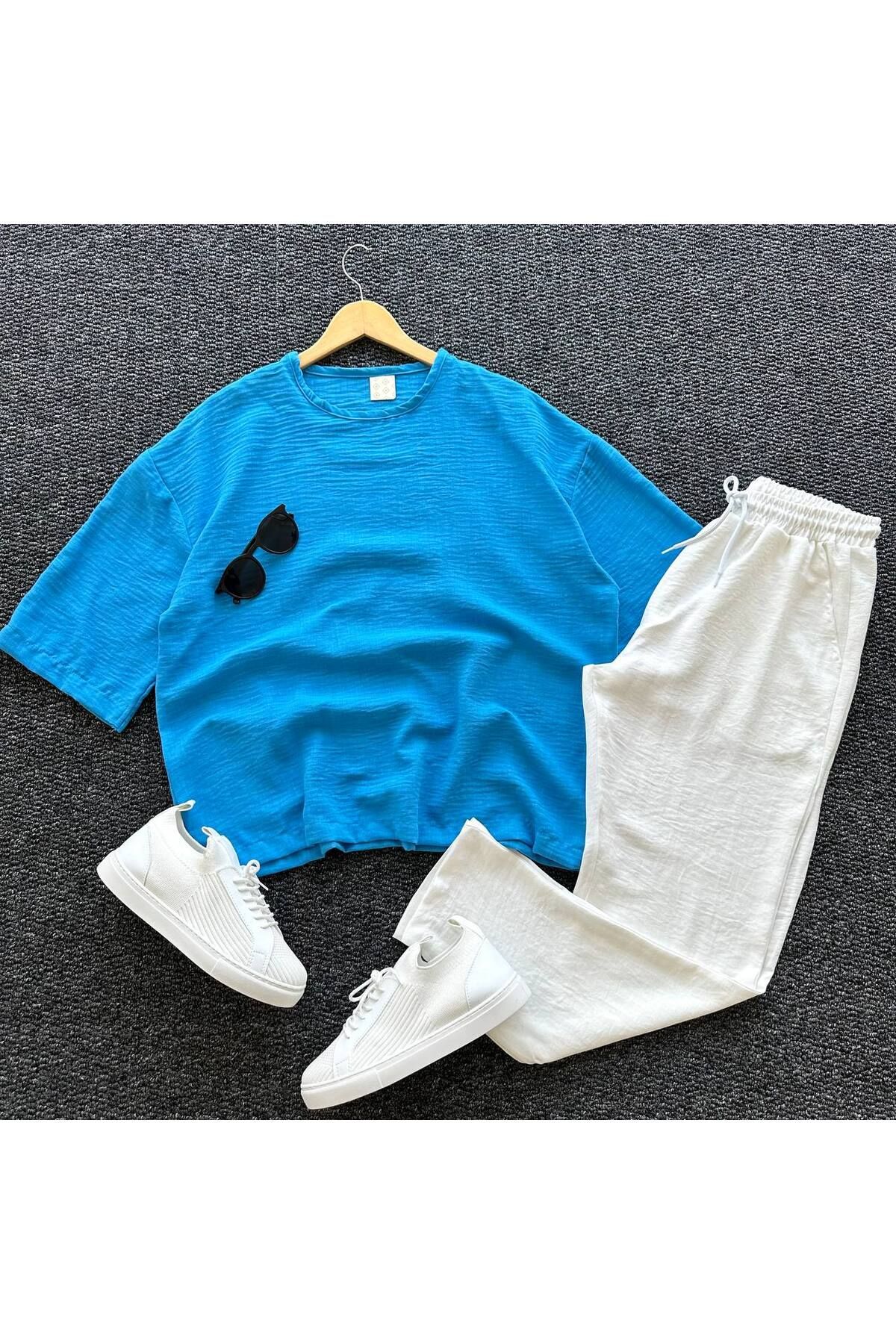 tetramoda Bisiklet Yaka Yarım Kol Oversize Kısa Kol T-shirt Pantolon Takım 2'li set