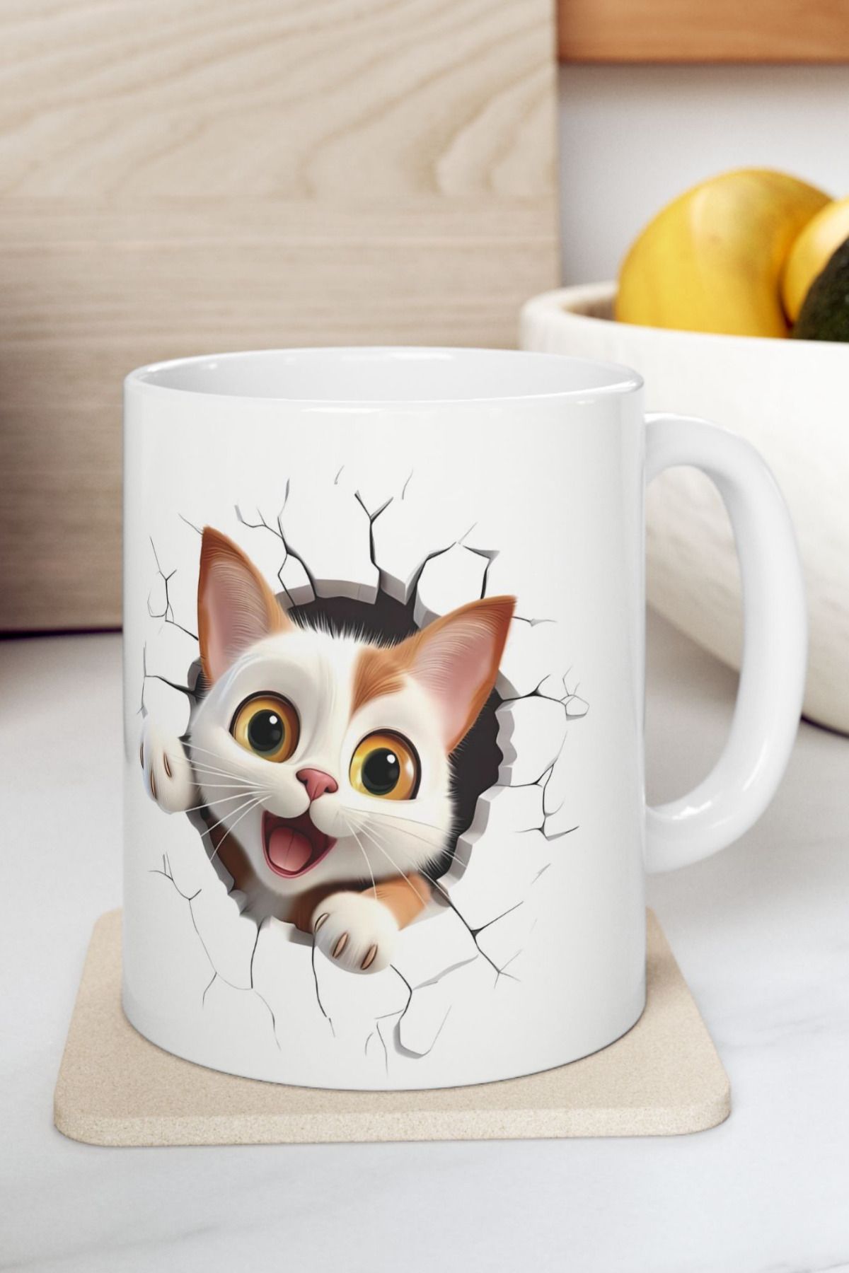 GİZ HANIM KEDİLİ 3 BOYUTLU SEVİMLİ ÖZEL TASARIM PORSELEN KUPA BARDAK KAHVE BARDAĞI