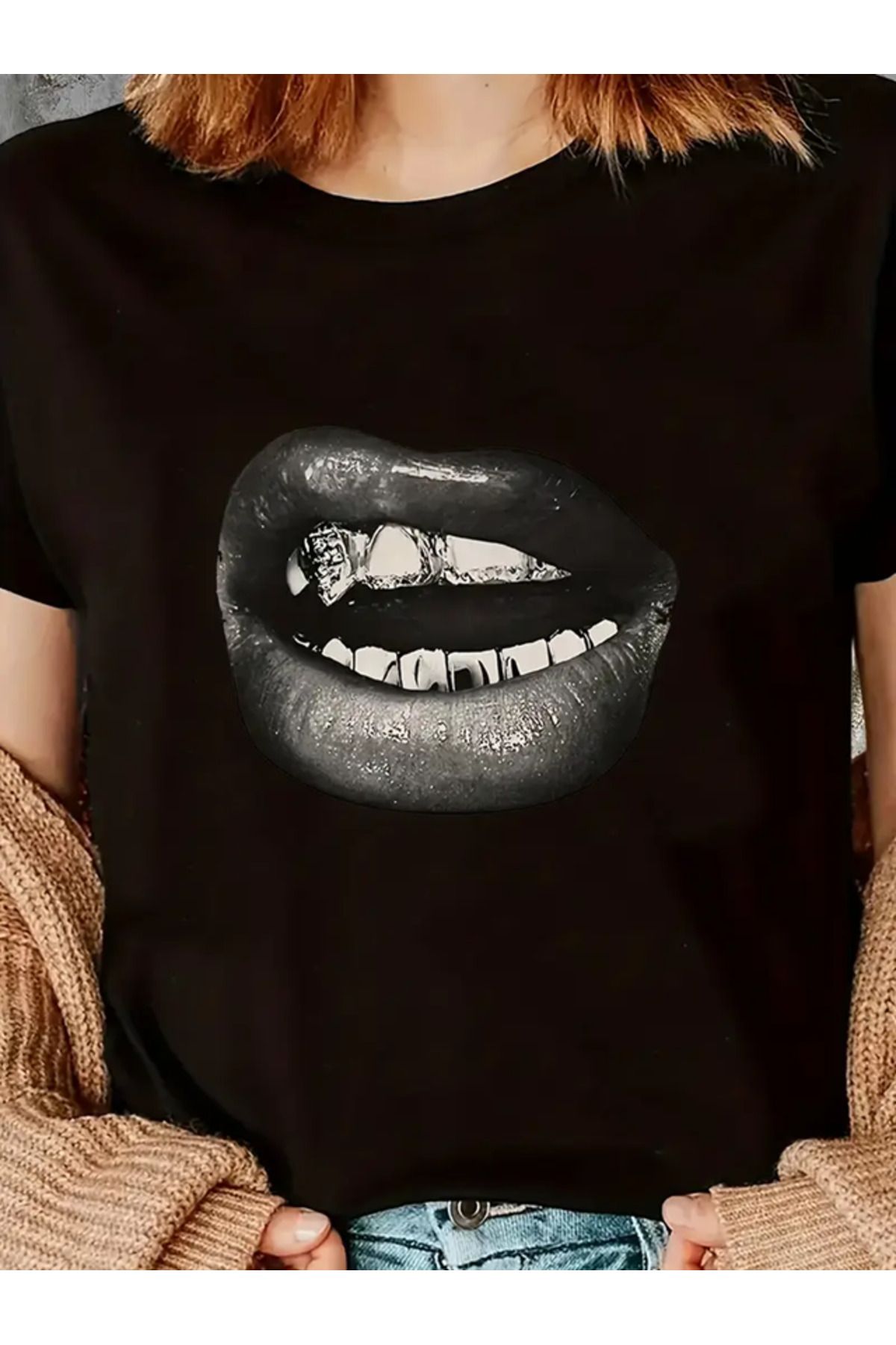 FULL TOLERANCE Dudak Pırlanta baskılı Tshirt