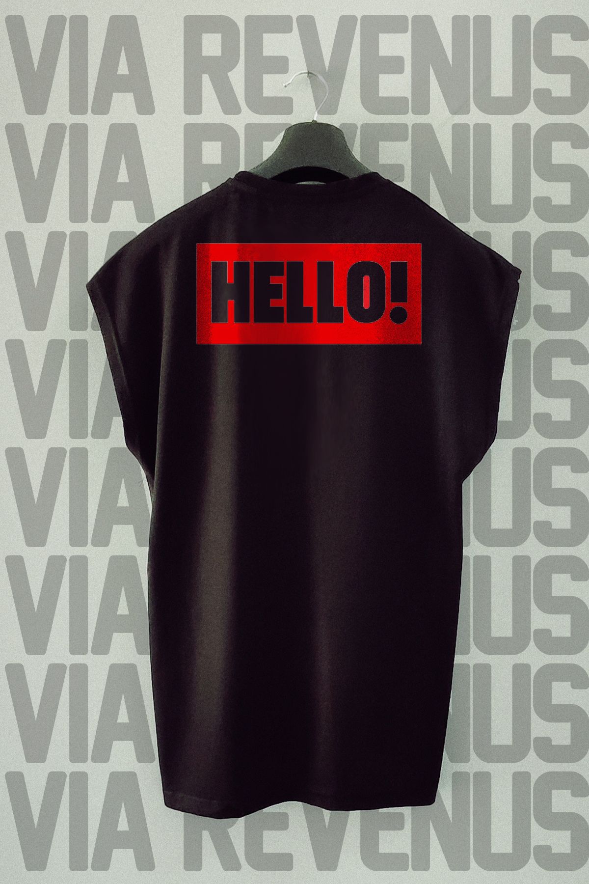 Vordevia Hello! Sırt Baskılı Sıfır Kollu Bisiklet Yaka Spor Tshirt