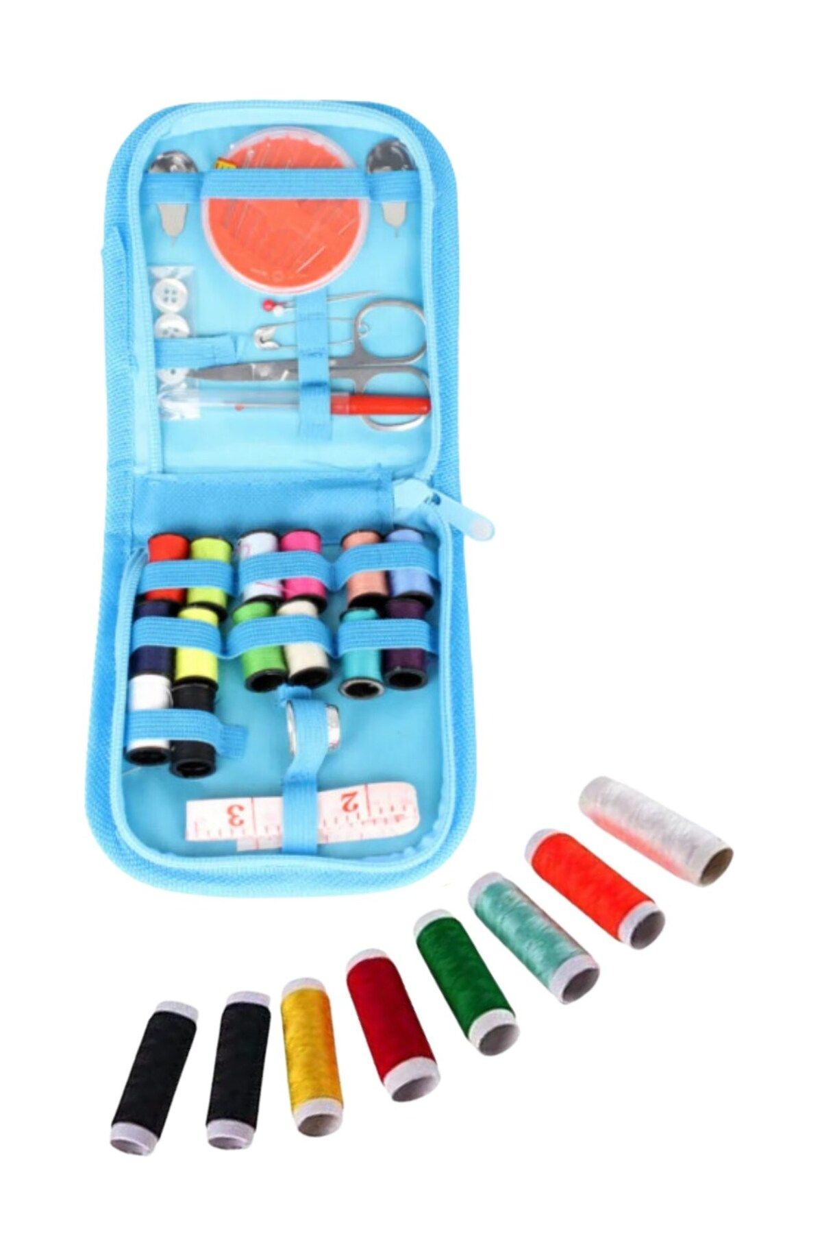 Modafiks İplik Set Fermuarlı Plastik Dikiş Seti Mavi