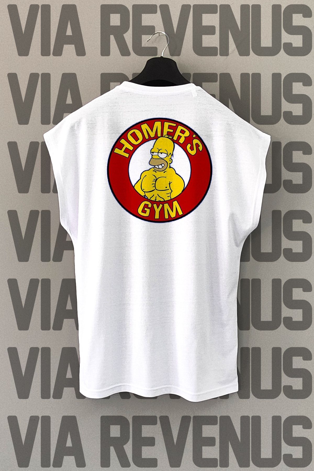 Vordevia Homer's Gym Sırt Baskılı Sıfır Kollu Bisiklet Yaka Spor Tshirt
