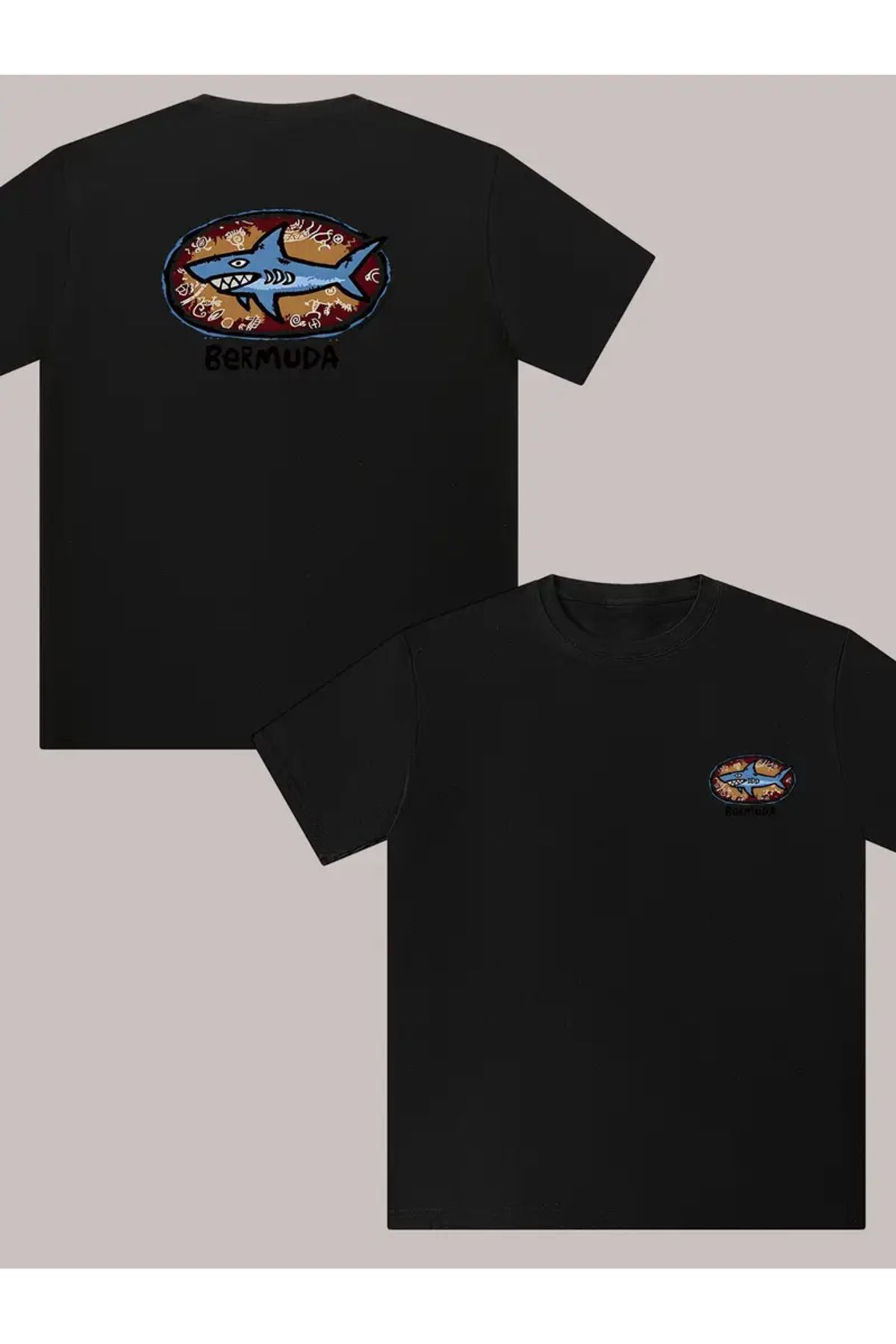 AEMİ Unisex Bermuda Baskılı Oversize Bisiklet Yaka T-shirt
