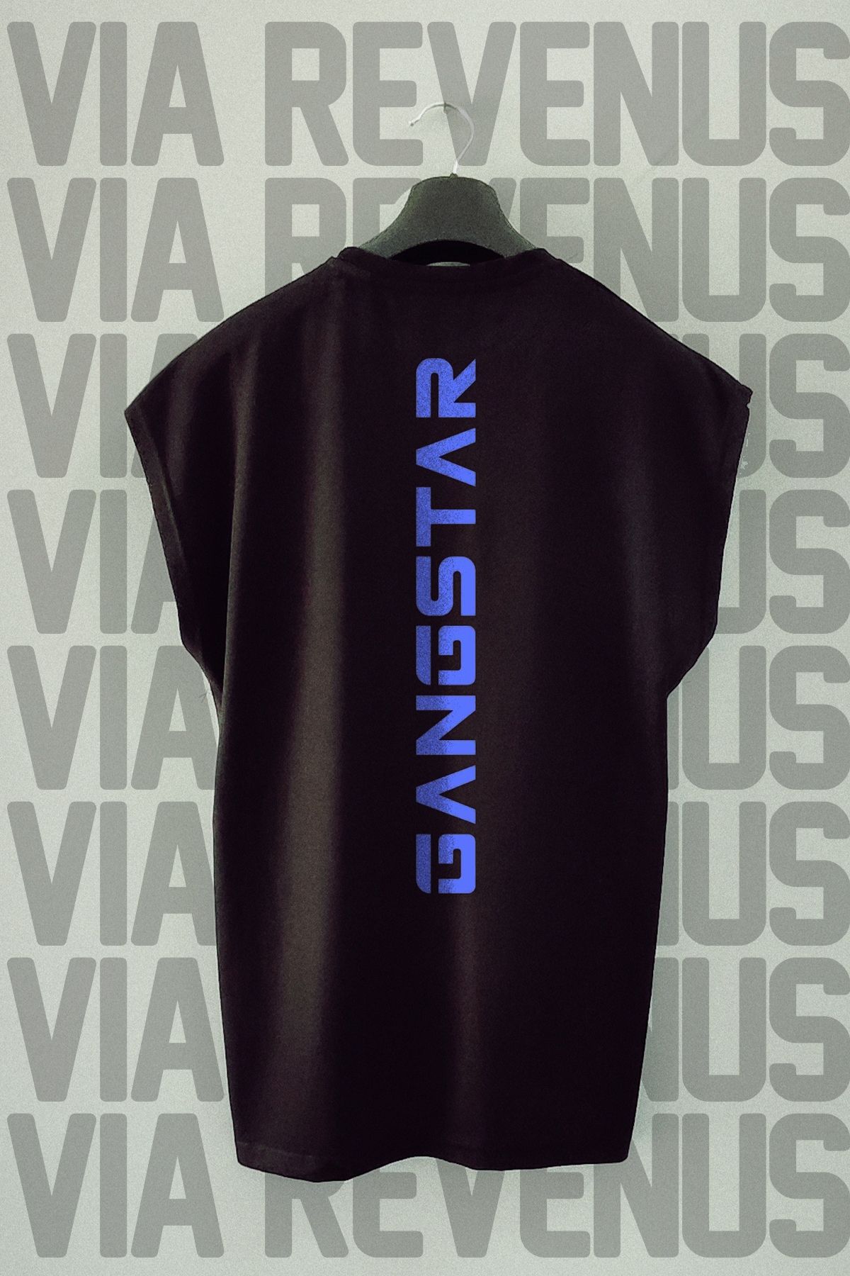 Vordevia Gangstar Sırt Baskılı Sıfır Kollu Bisiklet Yaka Spor Tshirt