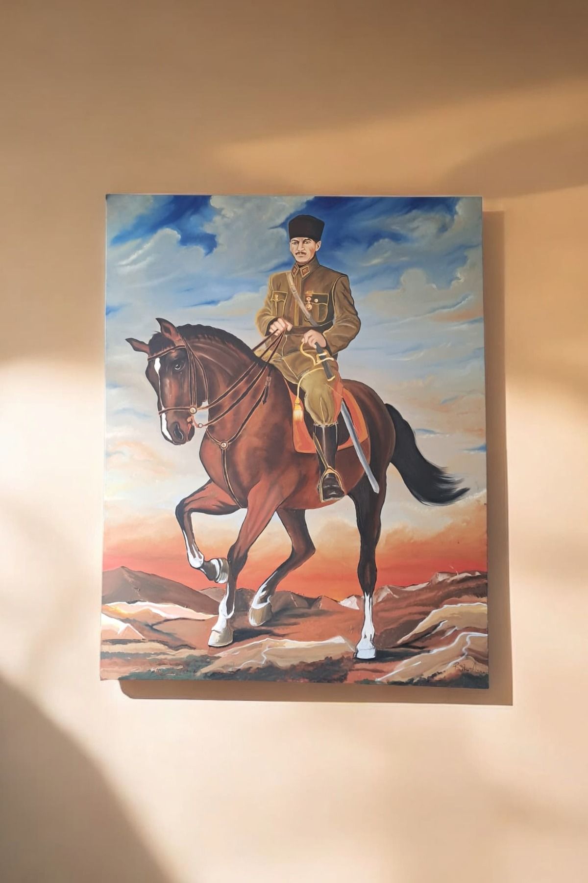 Handmade Tek ve Eşsiz: Mustafa Kemal Atatürk At Üzerinde Yağlı Boya Tablosu