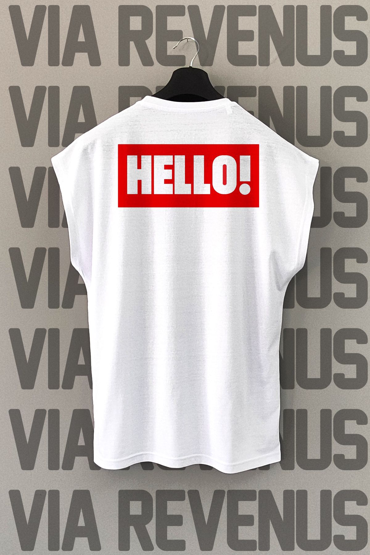 Vordevia Hello! Sırt Baskılı Sıfır Kollu Bisiklet Yaka Spor Tshirt