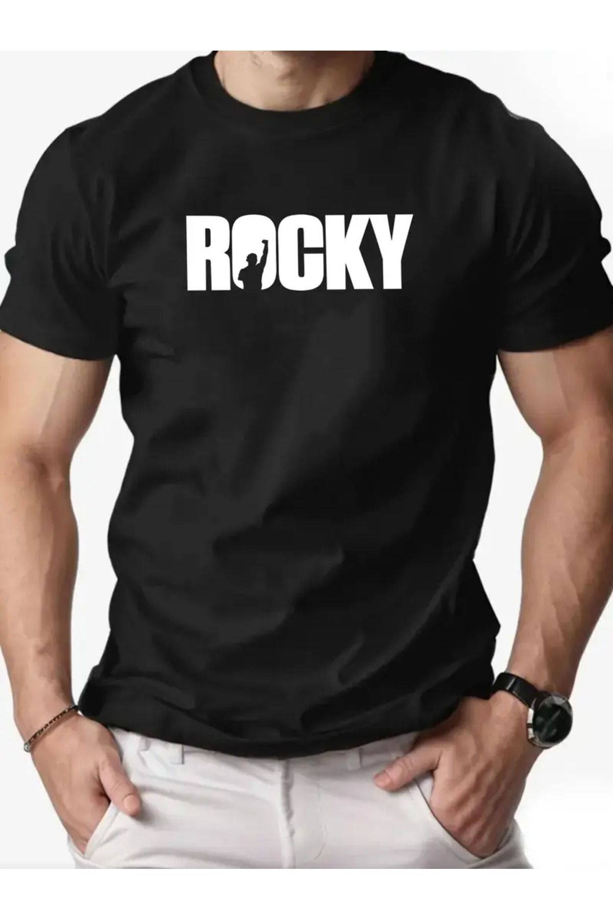 AEMİ Unisex Rocky Baskılı Oversize Bisiklet Yaka T-shirt
