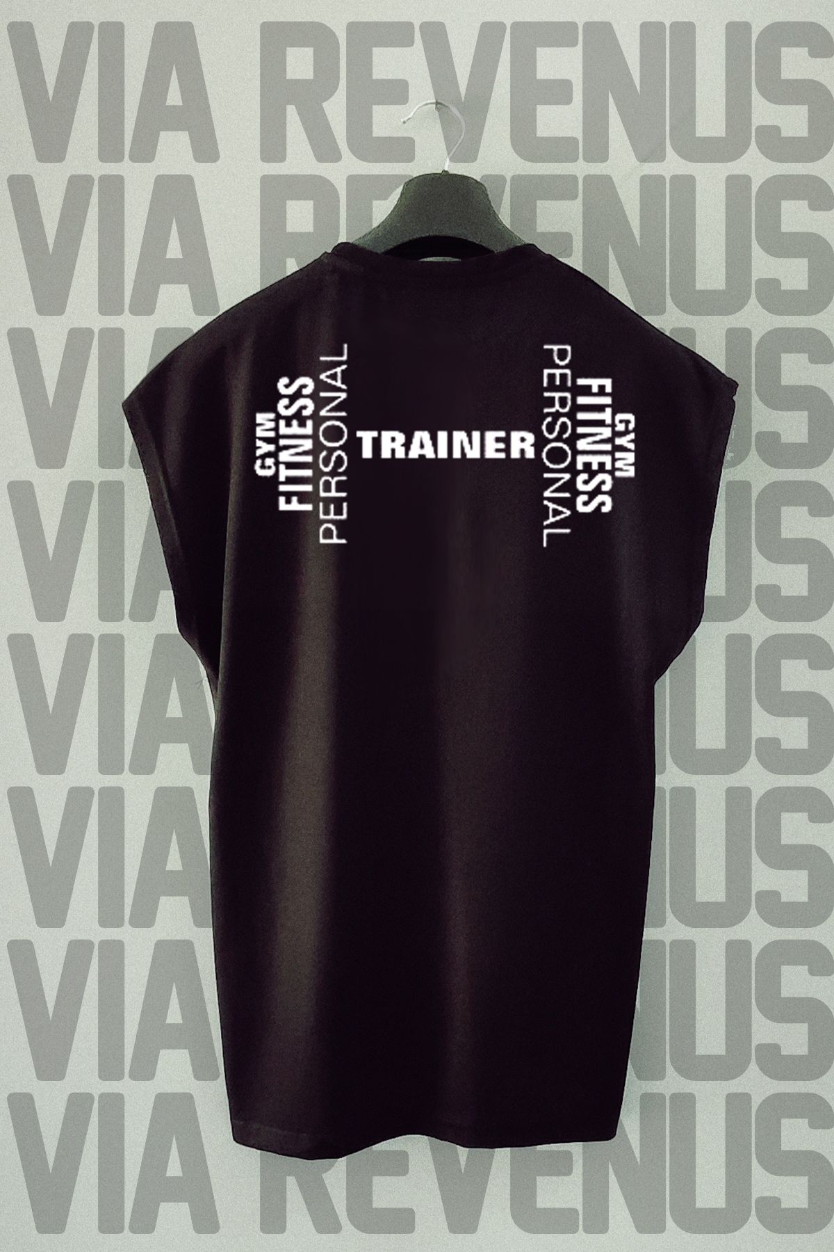 Vordevia Gym Fitness Personal Trainer Sırt Baskılı Sıfır Kollu Bisiklet Yaka Spor Tshirt
